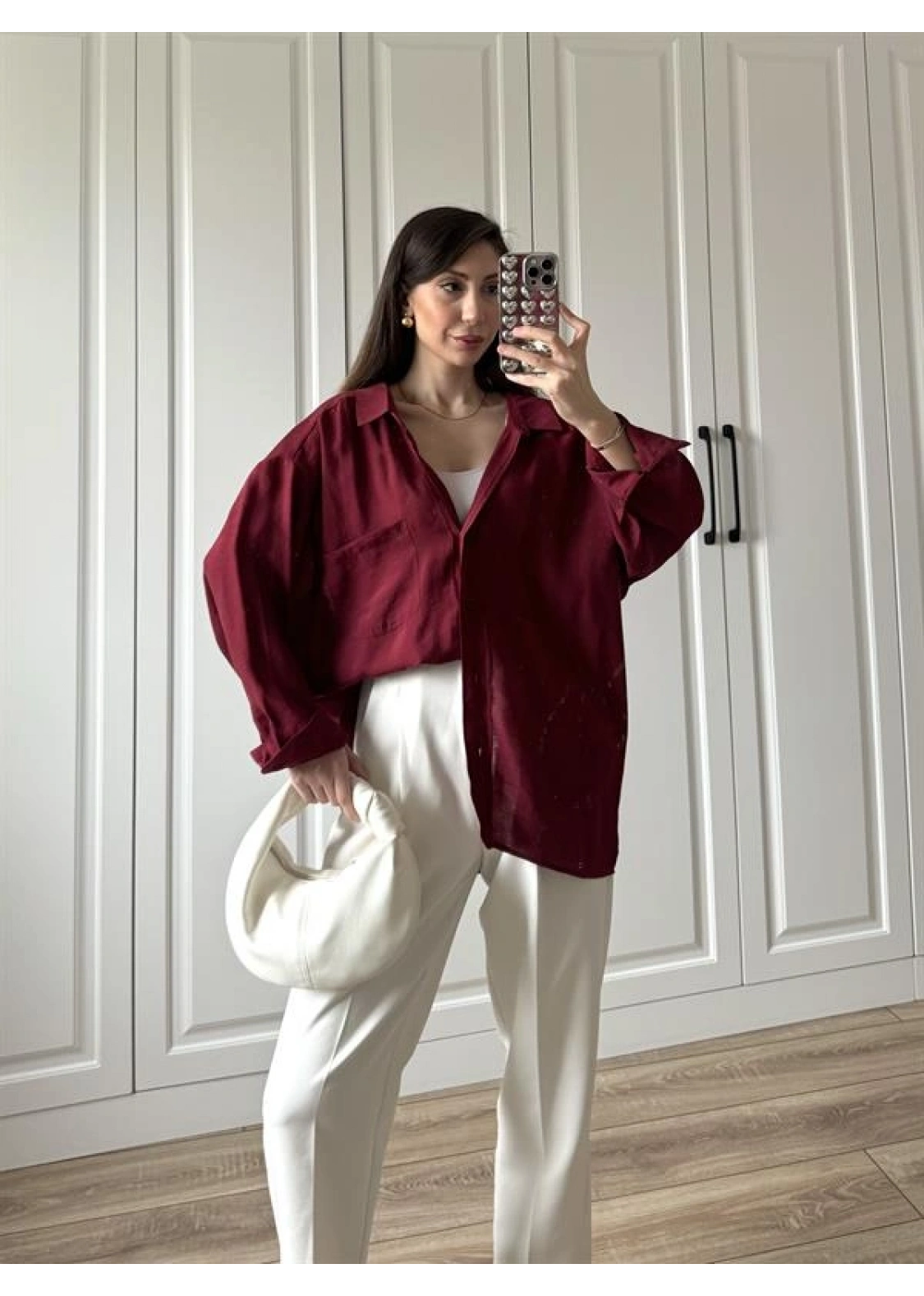 Bordo Oversize Tensel Gömlek