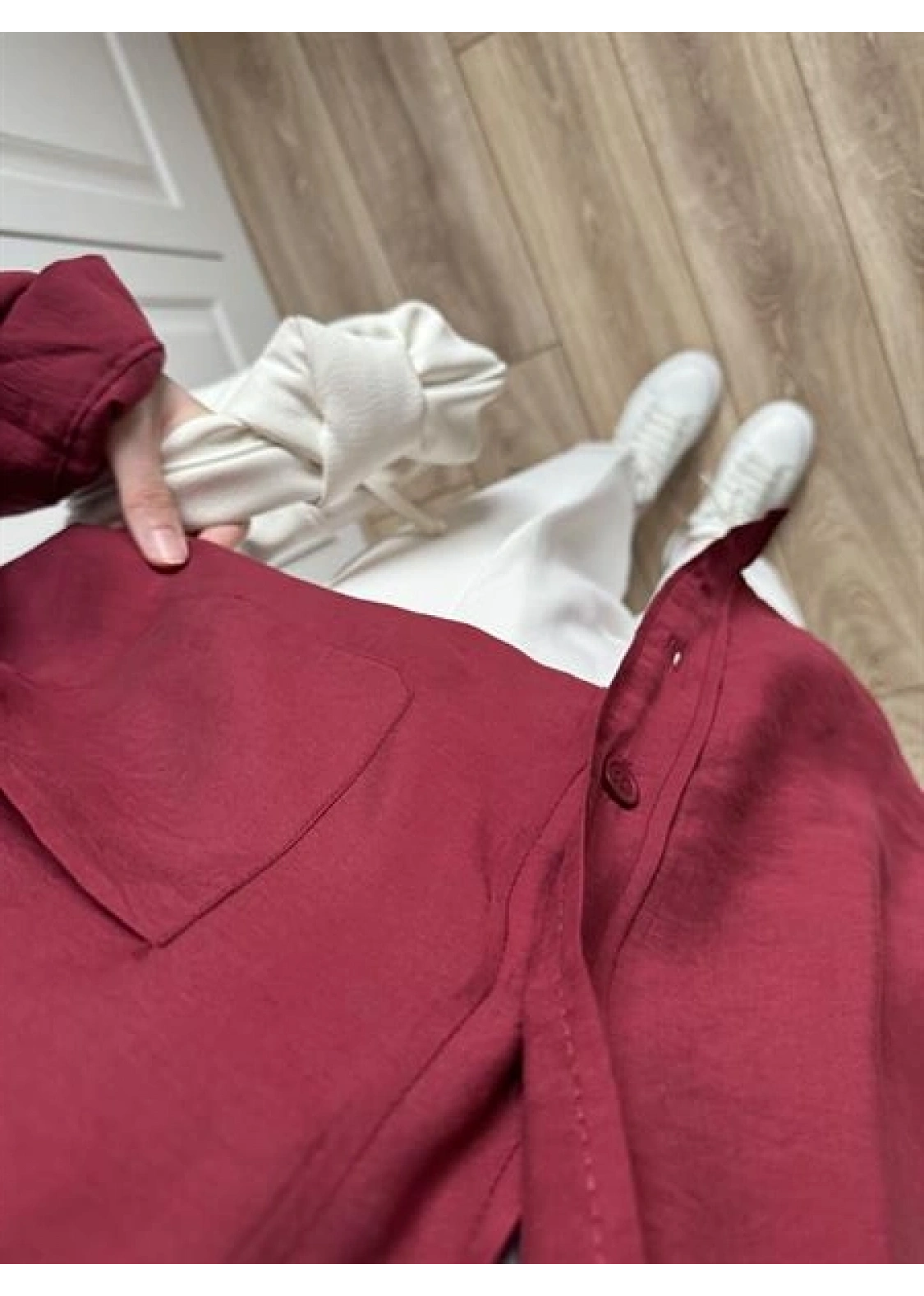 Bordo Oversize Tensel Gömlek