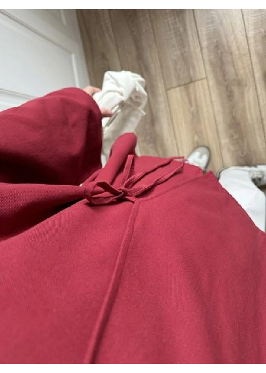 Bordo Yandan Bağlamalı Gabardin Kimono Ceket
