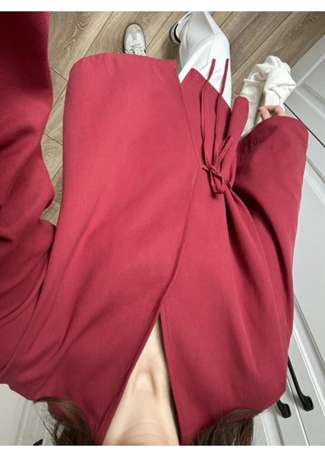 Bordo Yandan Bağlamalı Gabardin Kimono Ceket