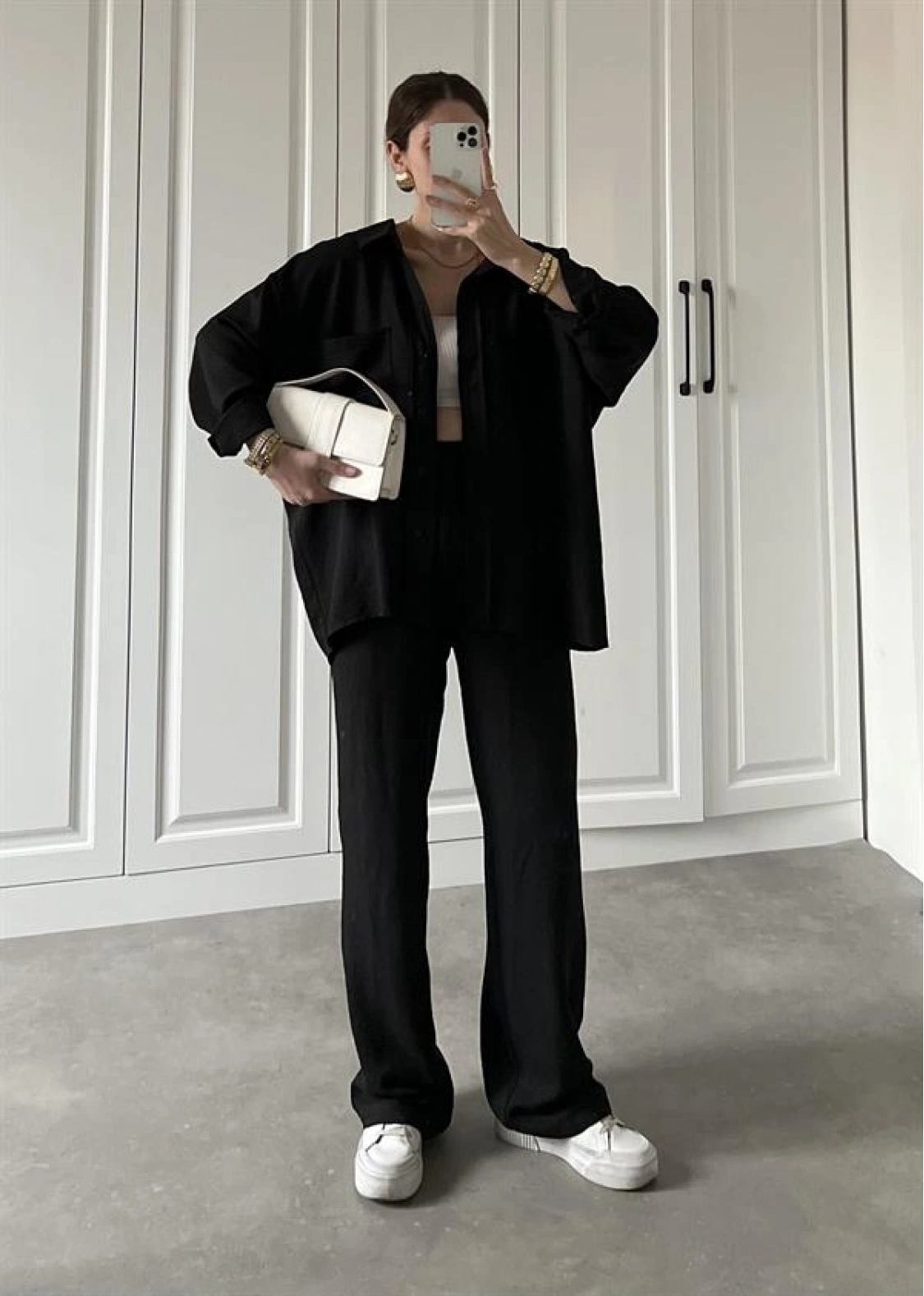 Bsc Keten Aerobin Siyah Gömlek Takım