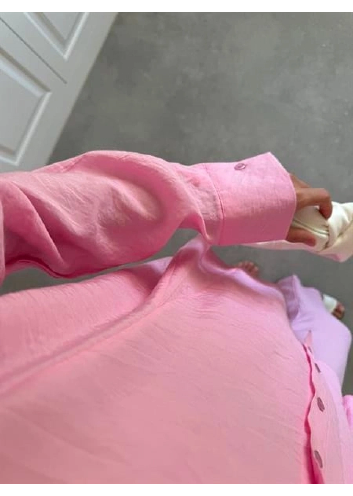 Buruş Kumaş Pile Detaylı Pembe Gömlek Takım
