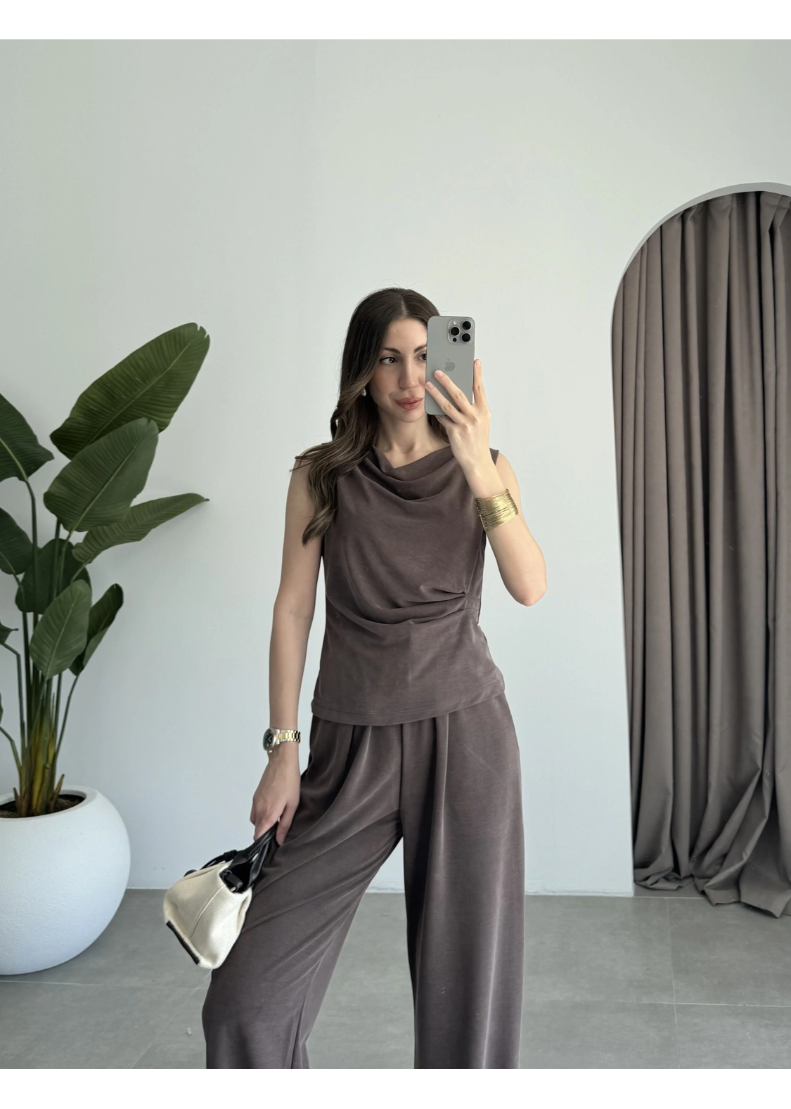 Büzgülü Basic Kahve Modal Takım