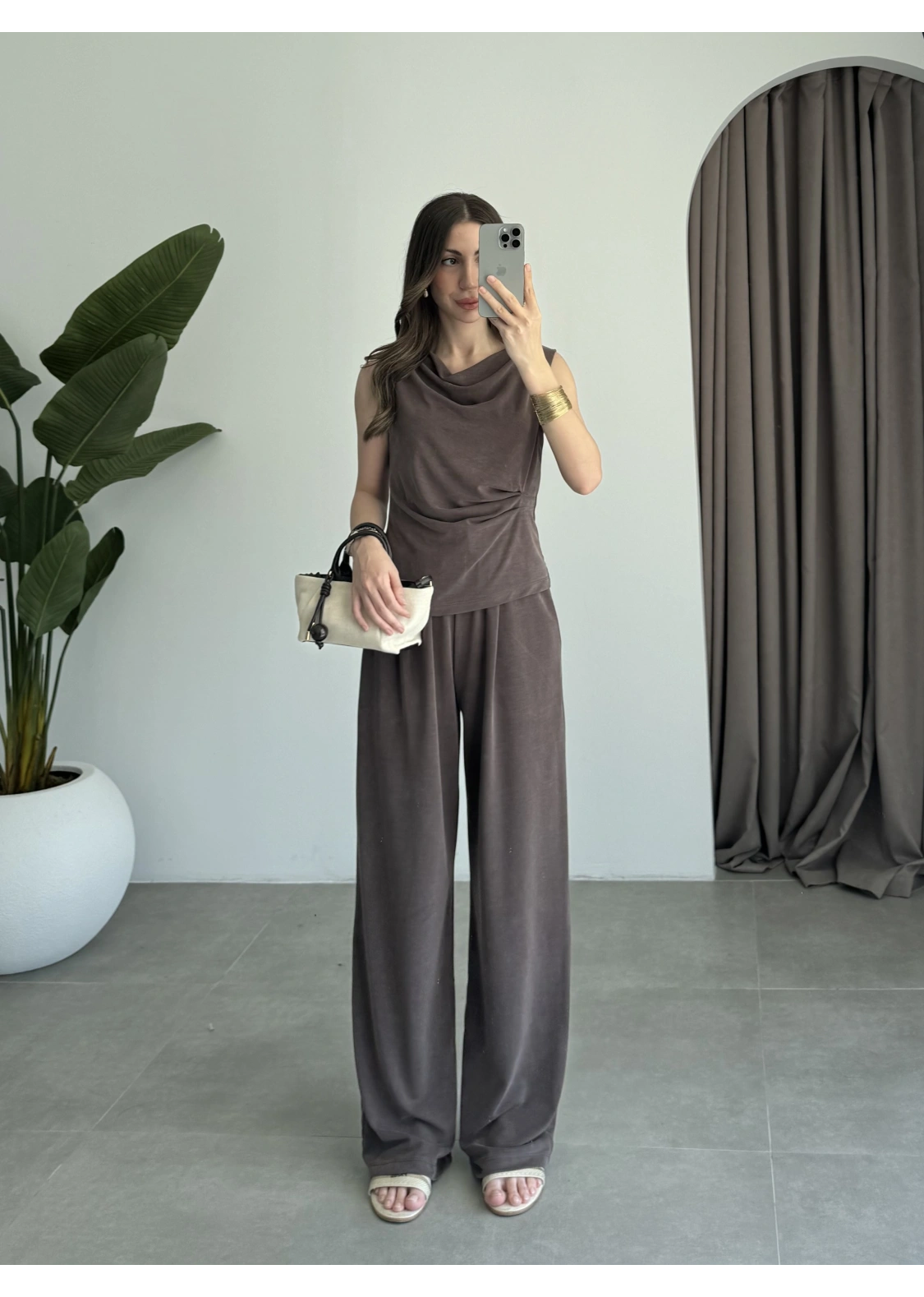 Büzgülü Basic Kahve Modal Takım