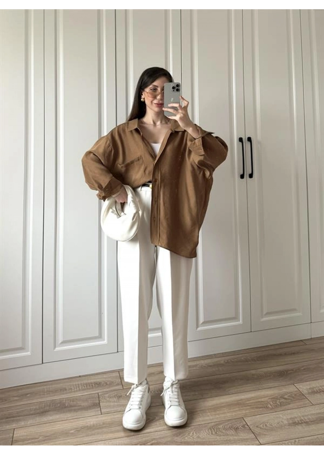 Camel Oversize Tensel Gömlek