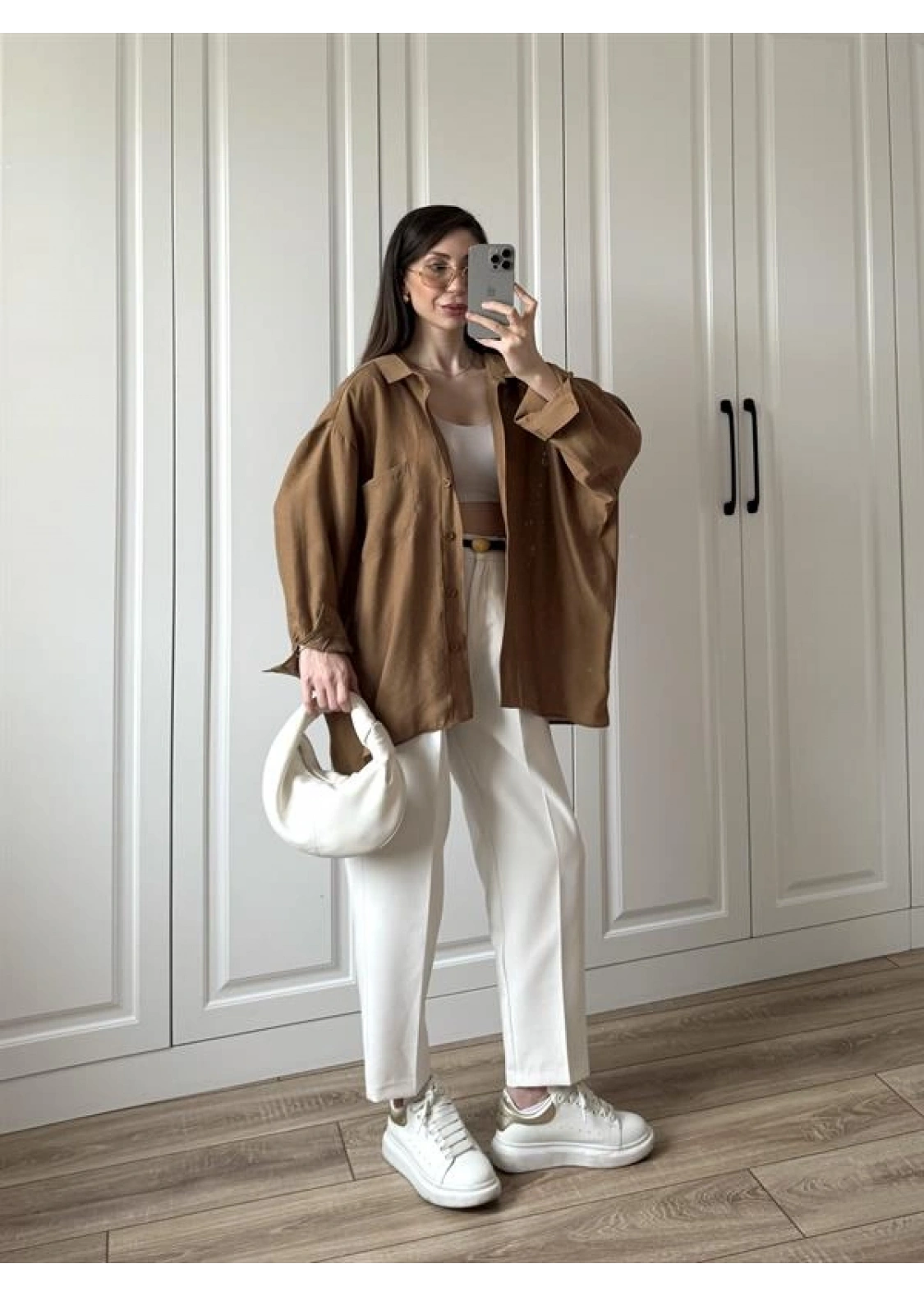 Camel Oversize Tensel Gömlek