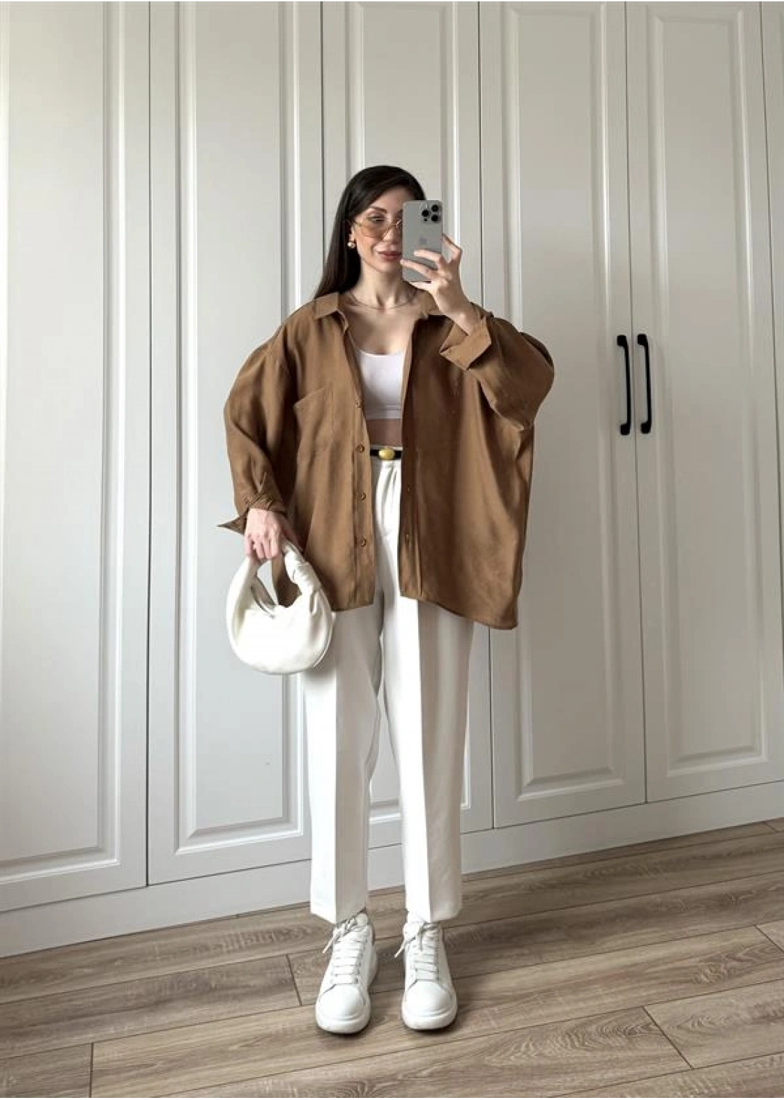 Camel Oversize Tensel Gömlek