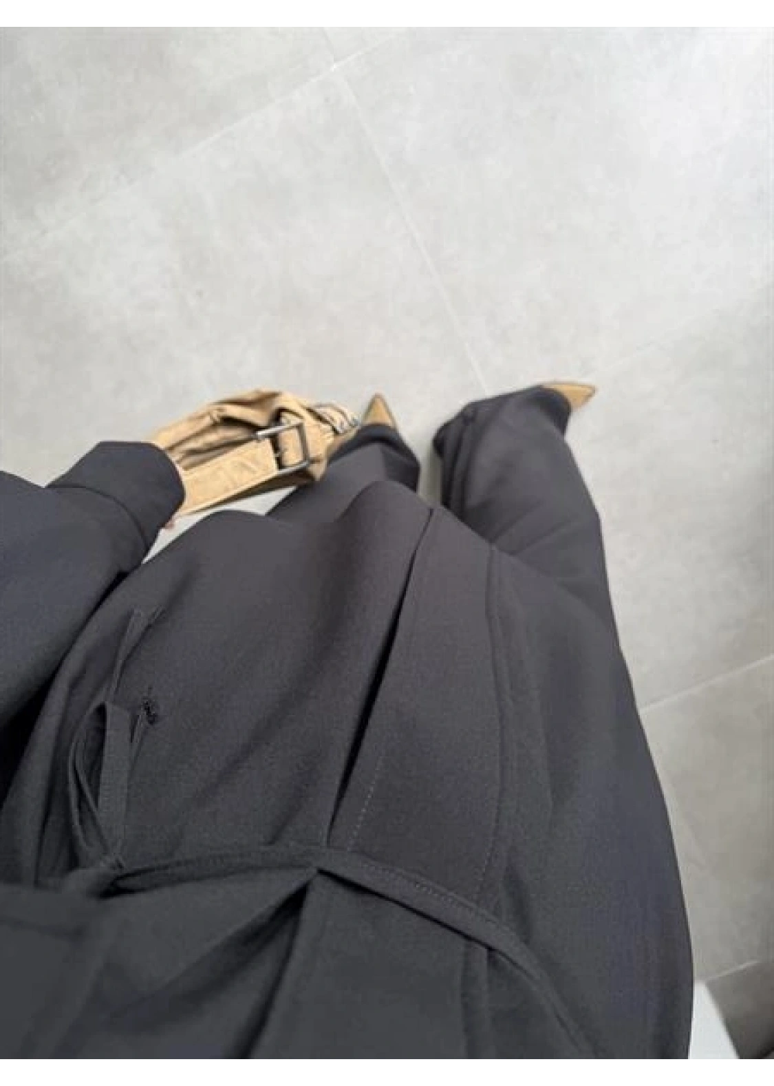 Cepli Premium Kuşaklı Siyah Gömlek Takım