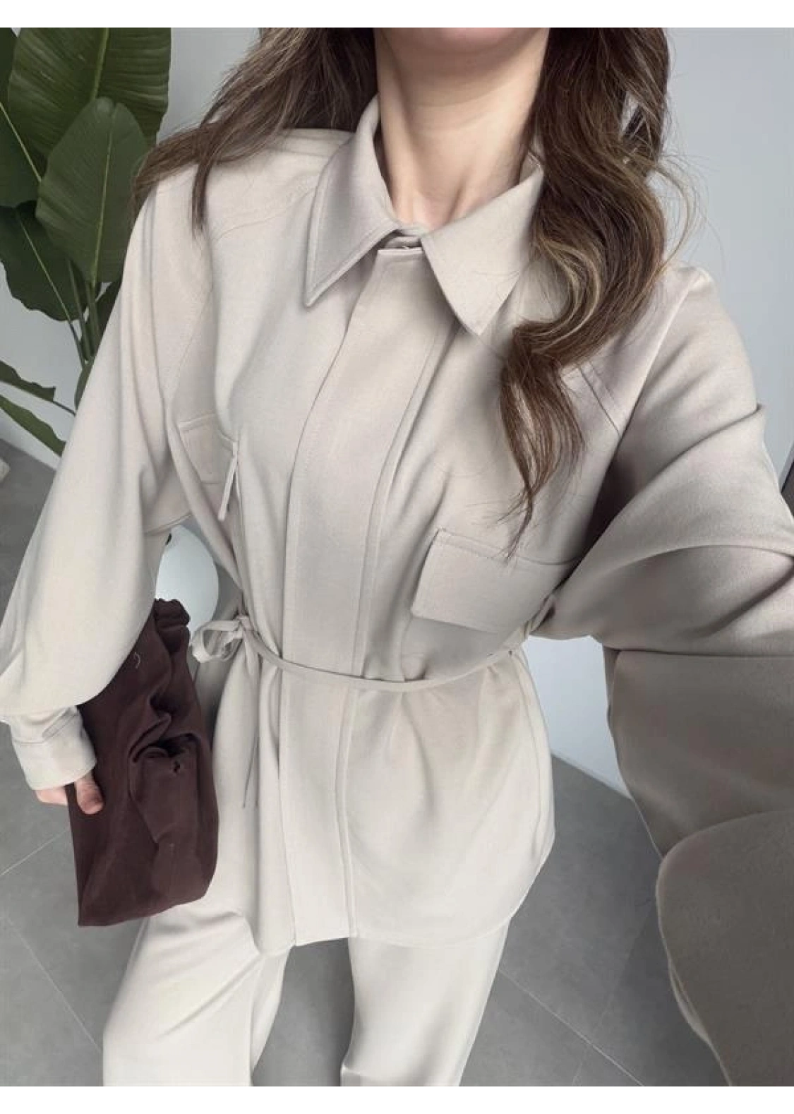 Cepli Premium Kuşaklı Taş Gömlek Takım