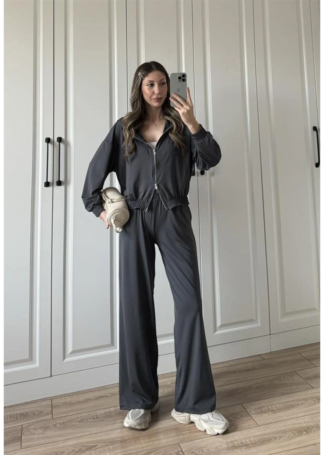 Çift Fermuarlı Antrasit Spor Model Takım