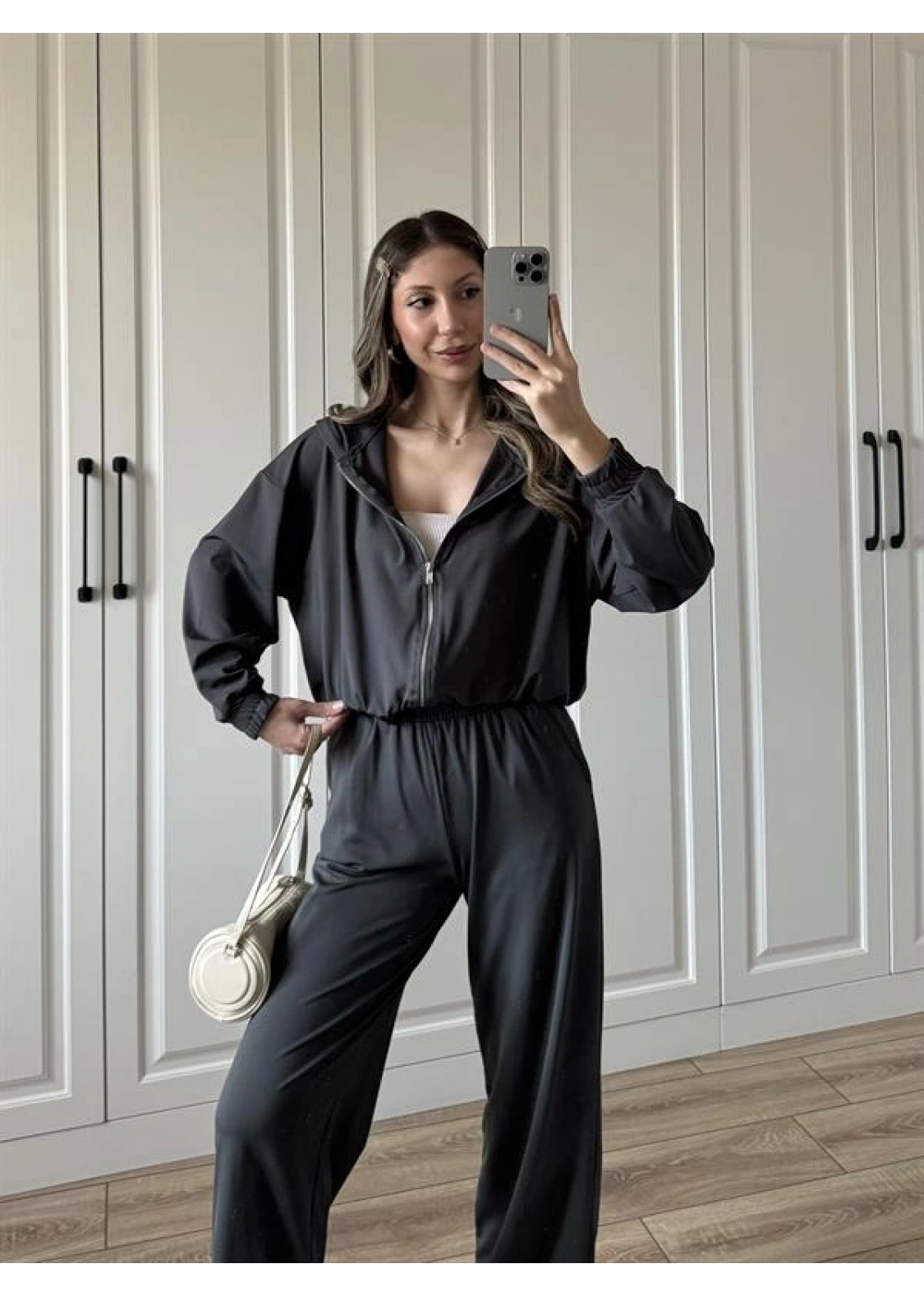 Çift Fermuarlı Antrasit Spor Model Takım