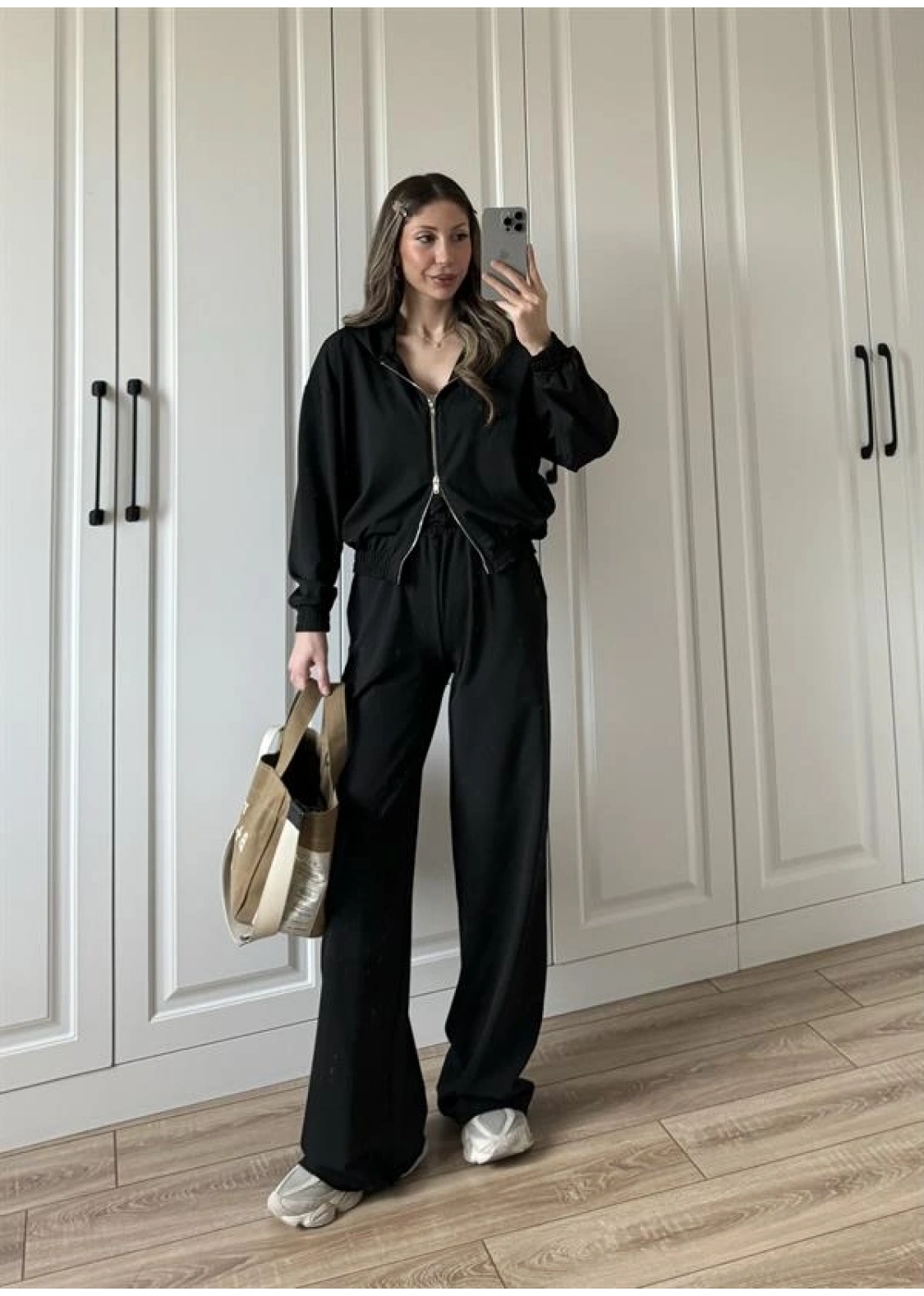 Çift Fermuarlı Siyah Spor Model Takım