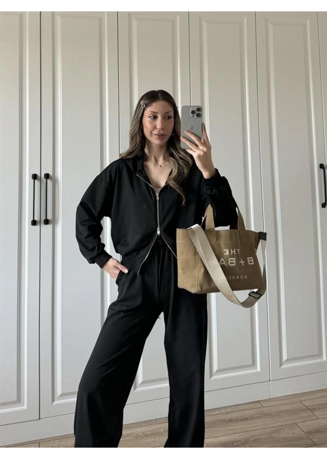 Çift Fermuarlı Siyah Spor Model Takım