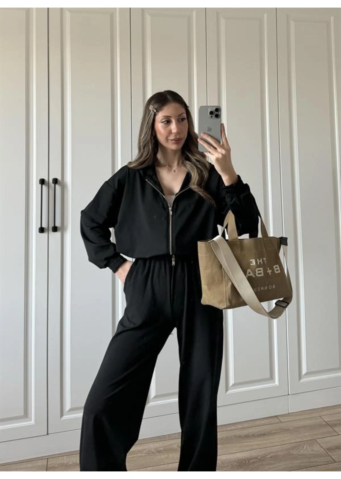 Çift Fermuarlı Siyah Spor Model Takım