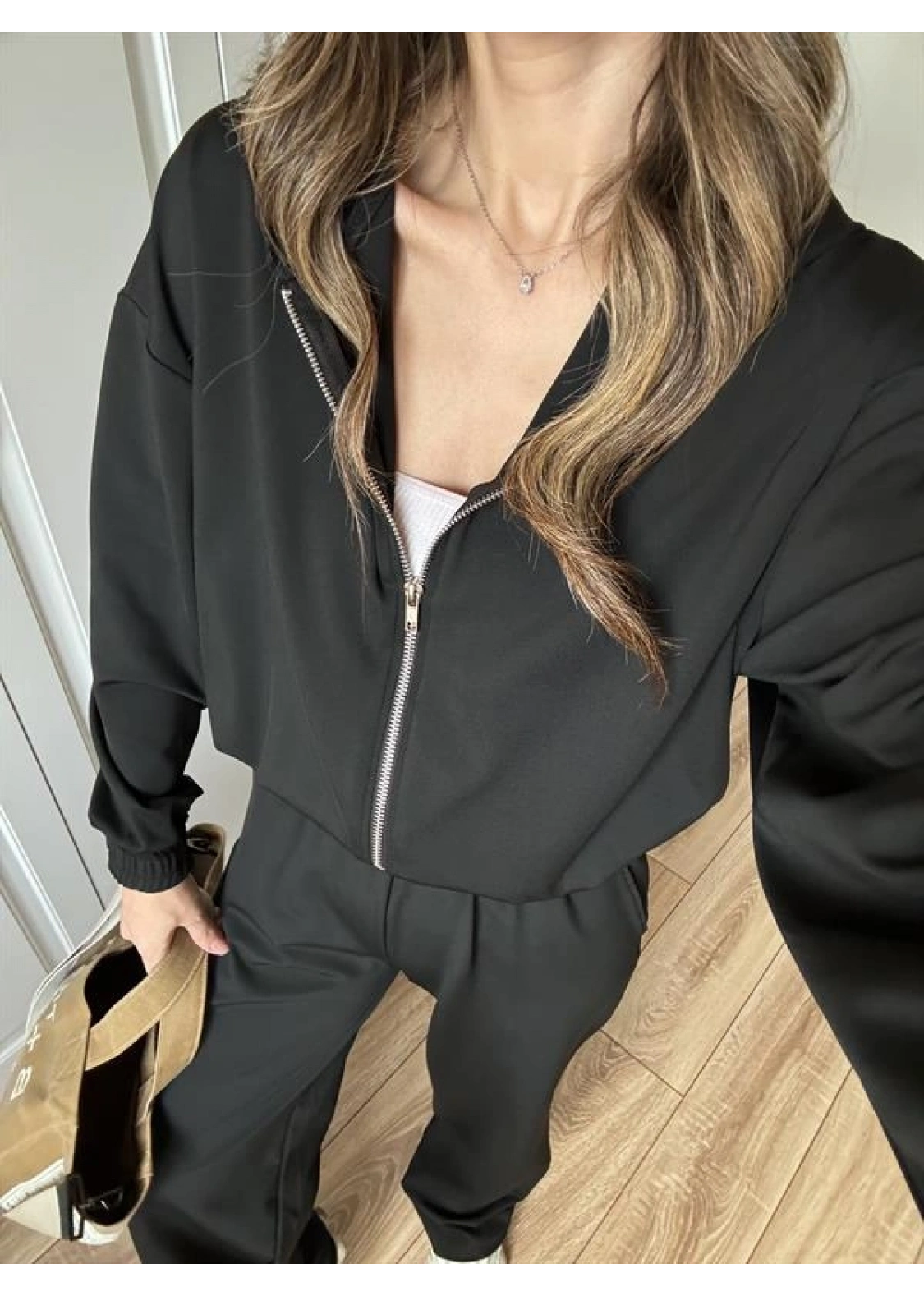 Çift Fermuarlı Siyah Spor Model Takım