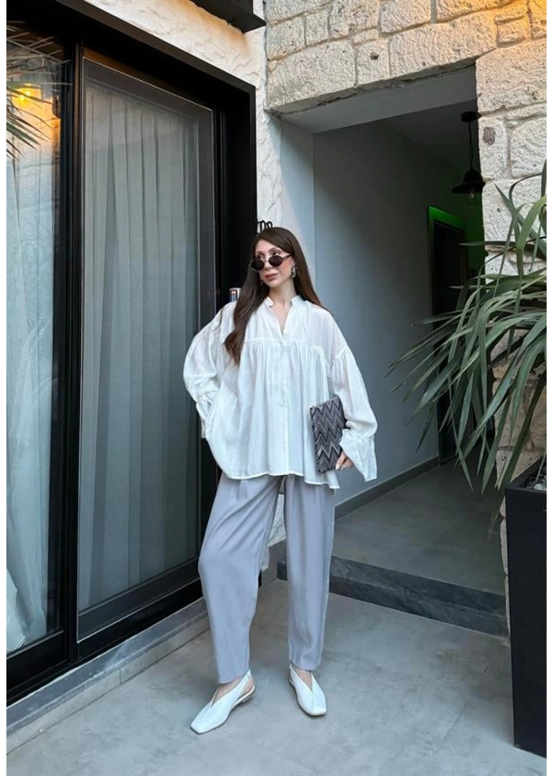 Çift Pensli Basic Tensel Gri Pantolon