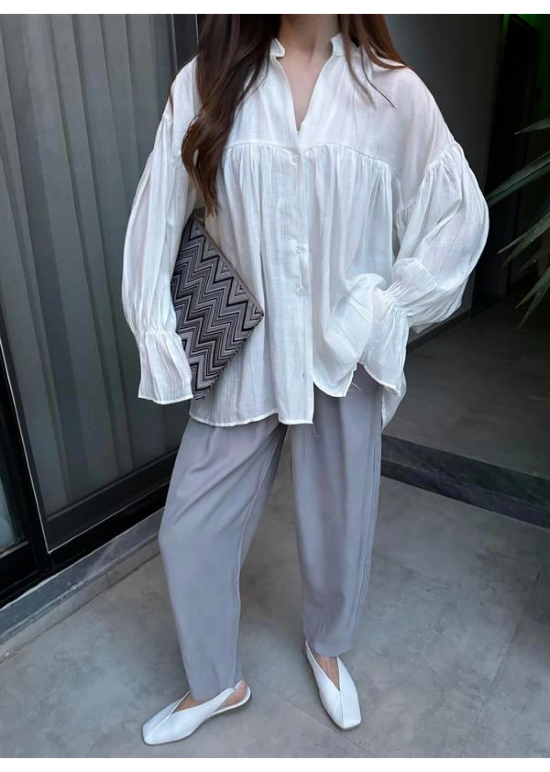 Çift Pensli Basic Tensel Gri Pantolon