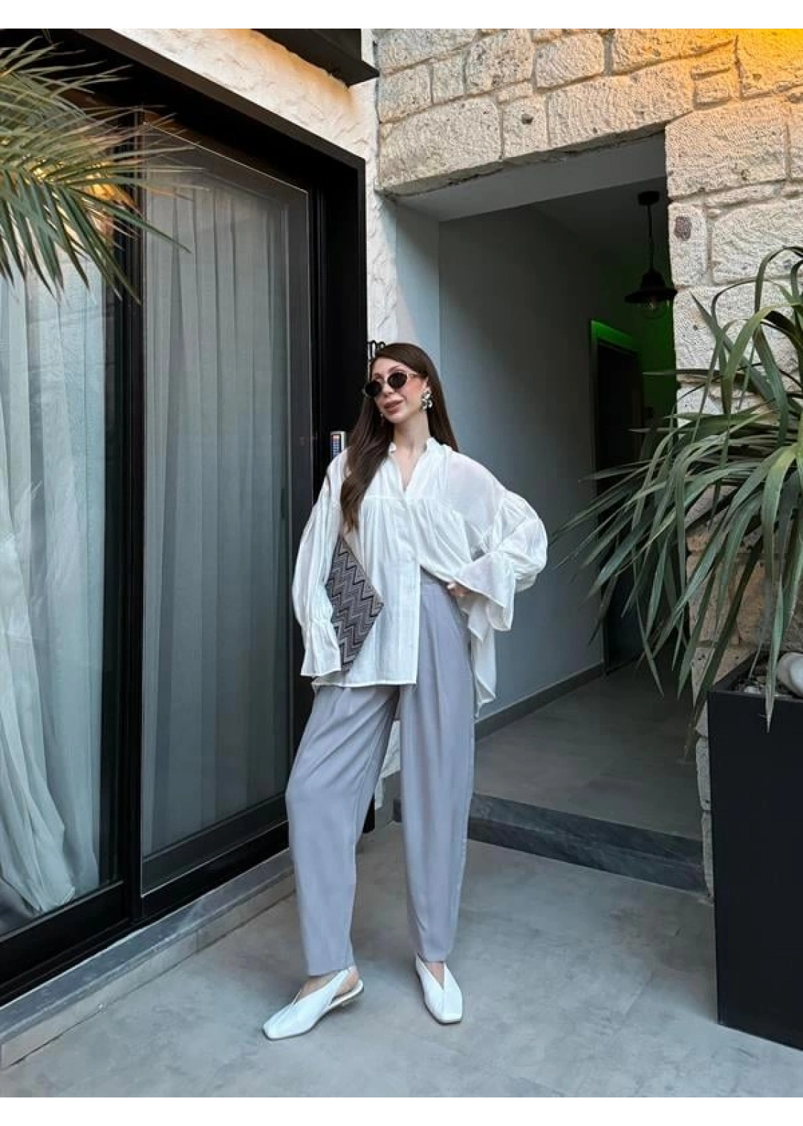 Çift Pensli Basic Tensel Gri Pantolon