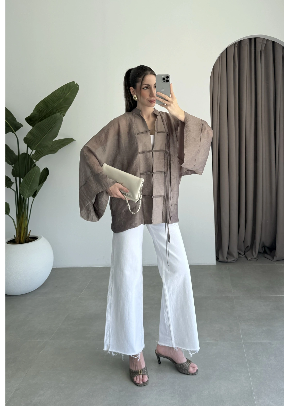 Çin Düğmeli Bronz Gömlek Kimono