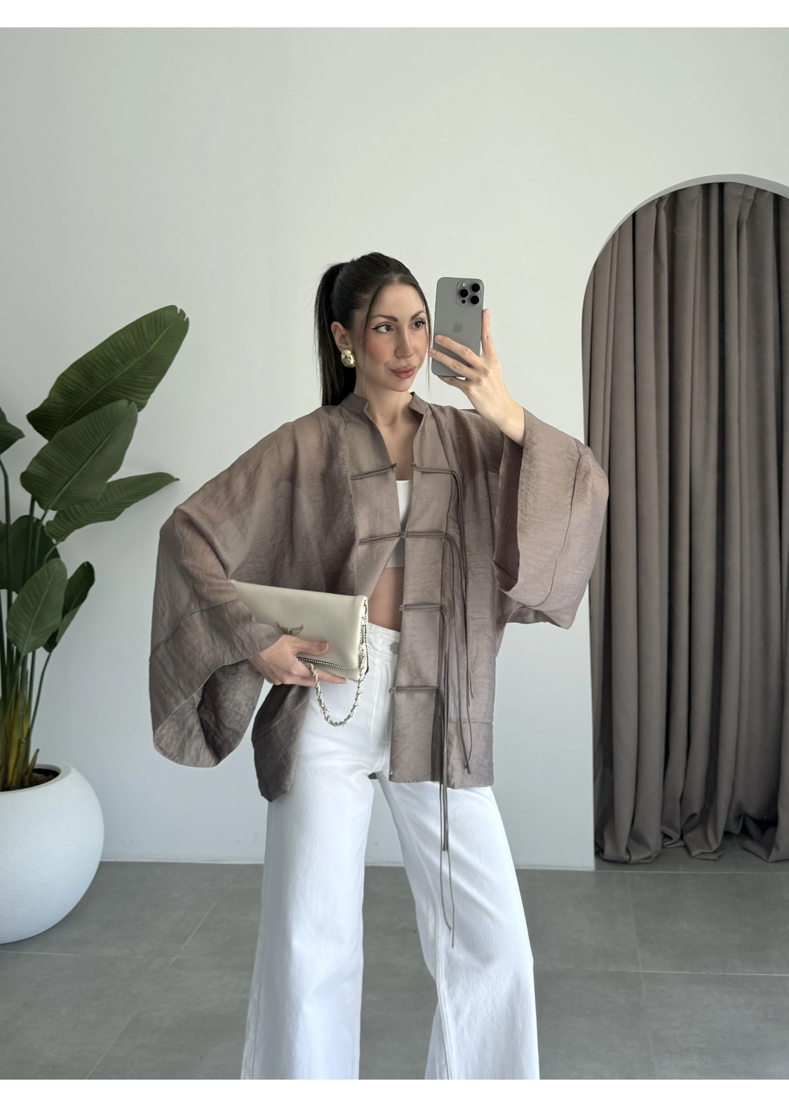 Çin Düğmeli Bronz Gömlek Kimono