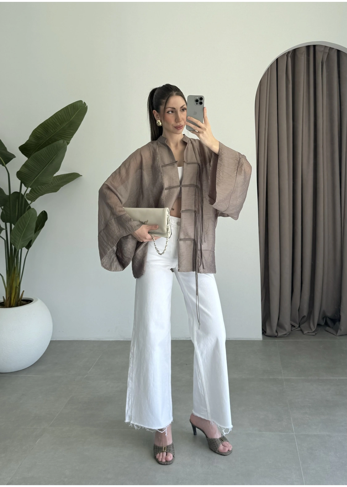 Çin Düğmeli Bronz Gömlek Kimono