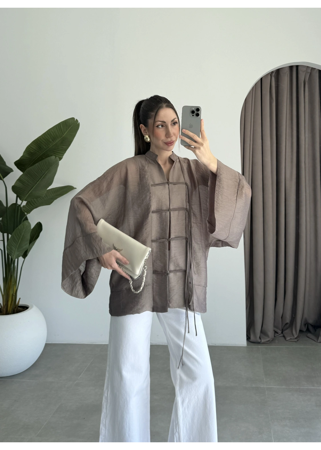 Çin Düğmeli Bronz Gömlek Kimono