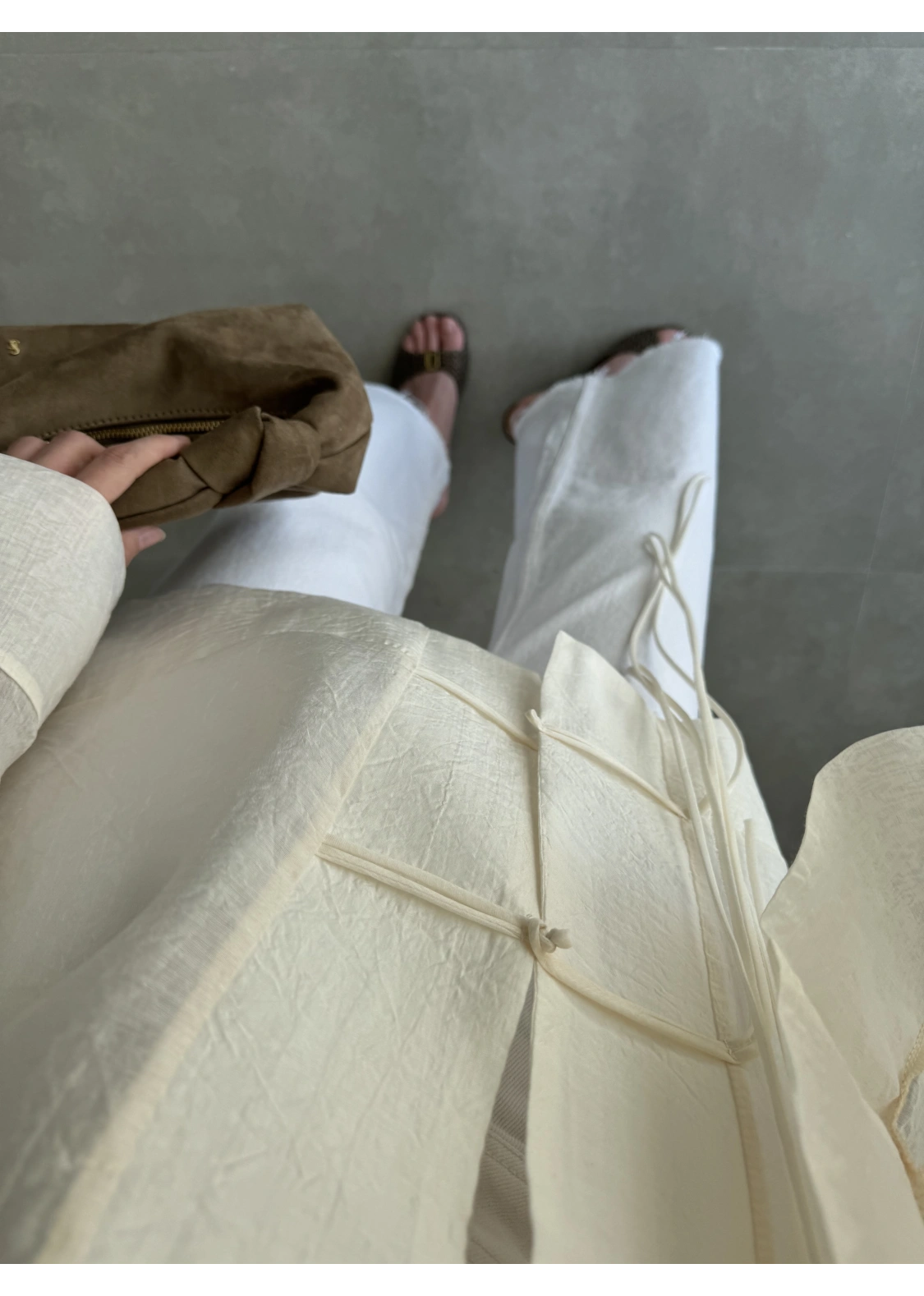 Çin Düğmeli Ekru Gömlek Kimono