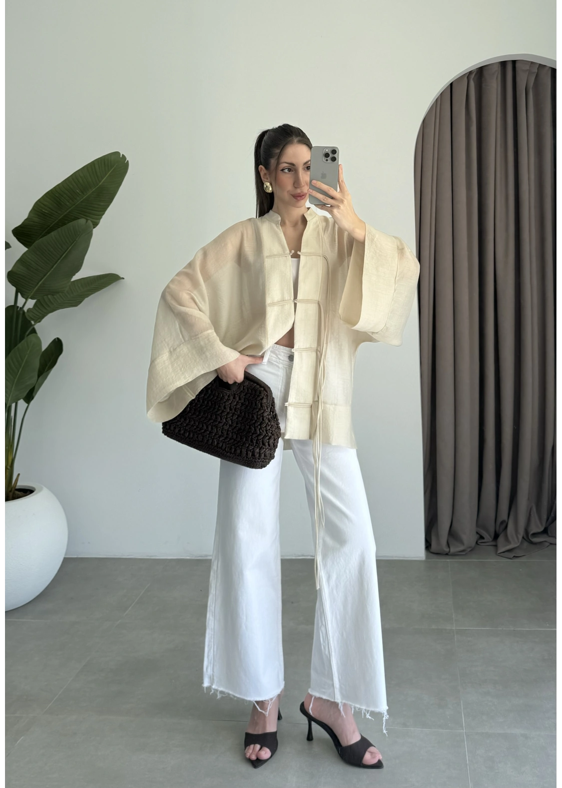 Çin Düğmeli Taş Gömlek Kimono