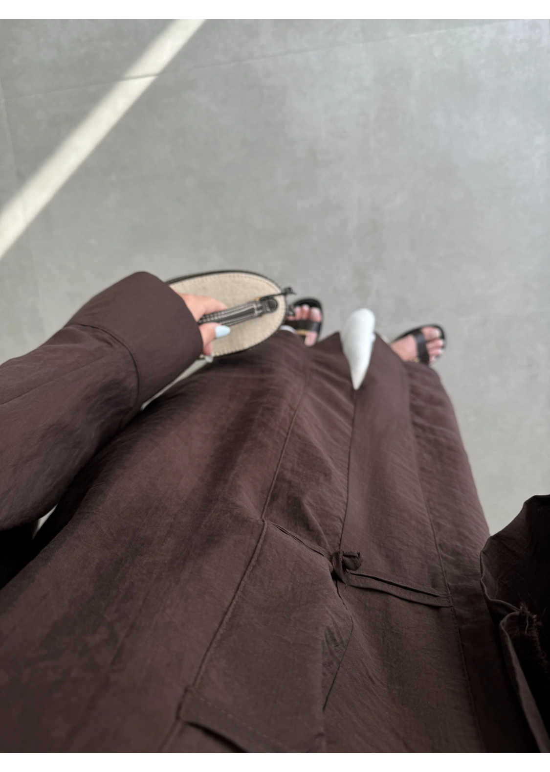 Çin Düğmeli Tensel Maxi Boy Kahve Kimono