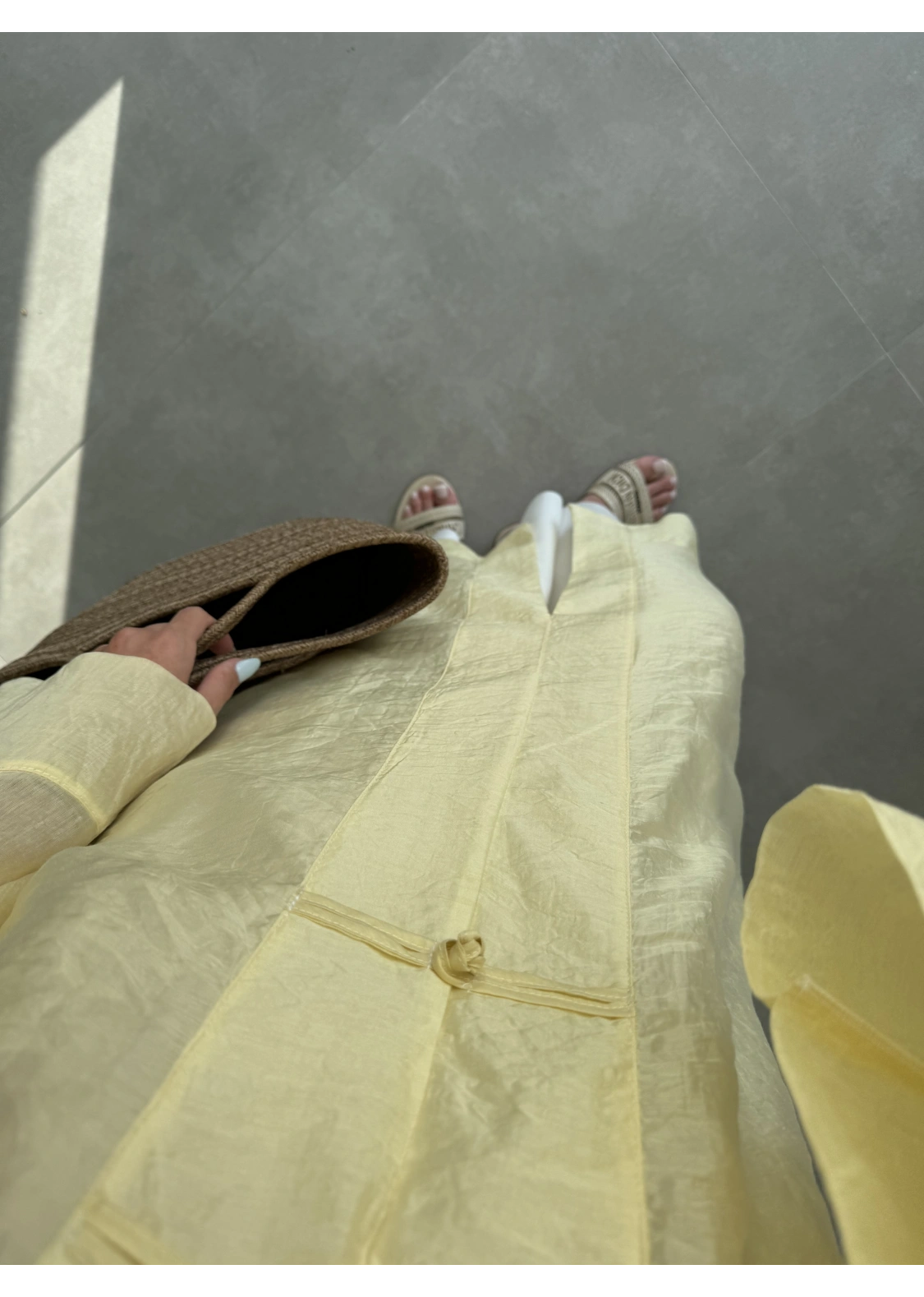 Çin Düğmeli Tensel Maxi Boy Sarı Kimono
