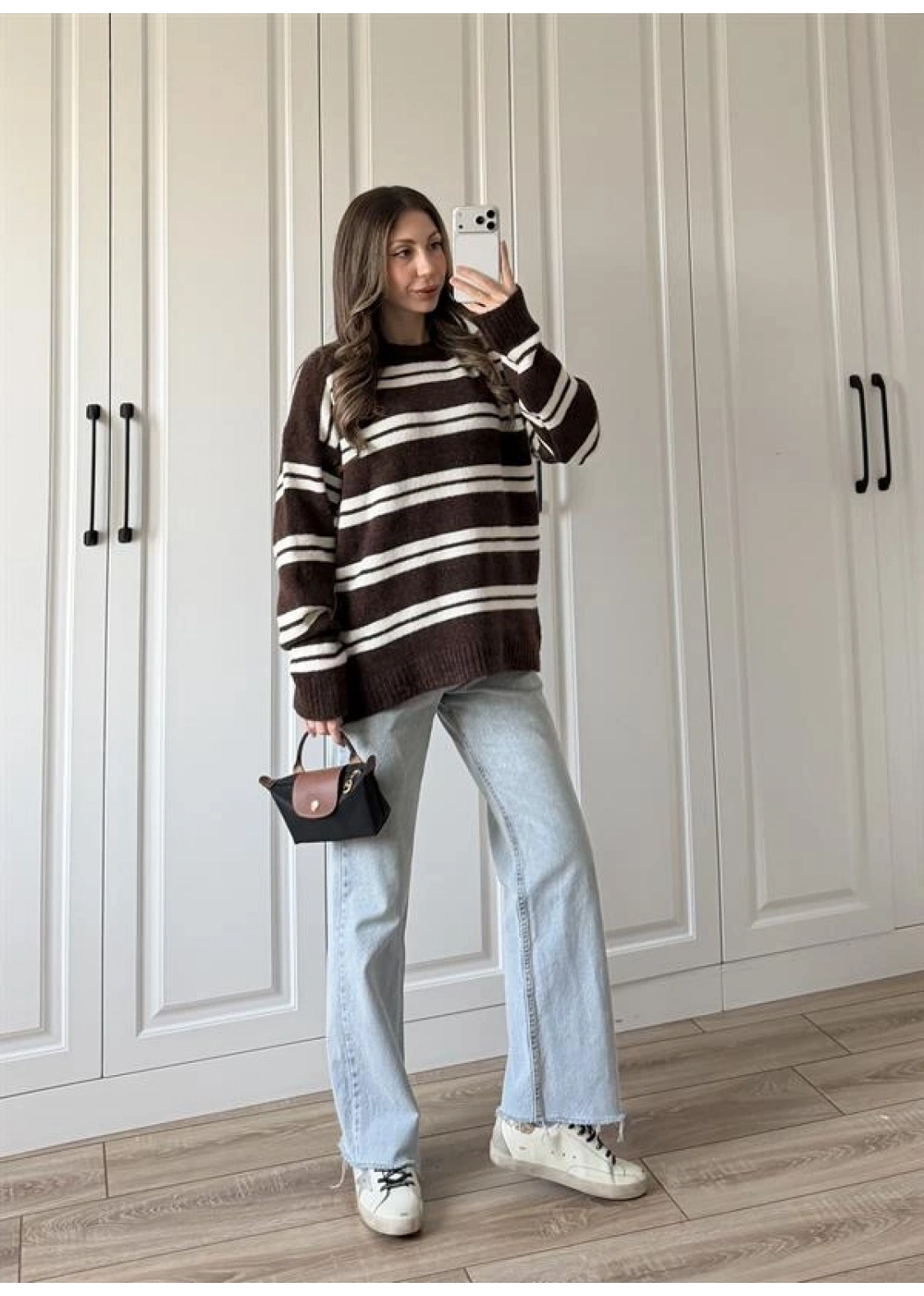 Çizgili Oversize Kahve Yün Kazak