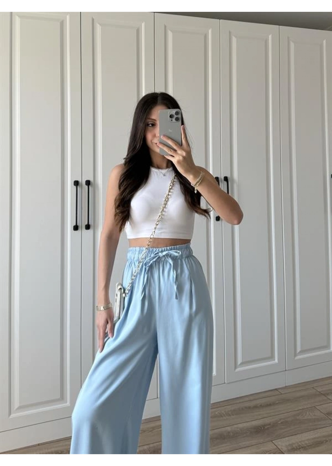 Dania Premium Bebe Mavi Tensel Palazzo Pantolon