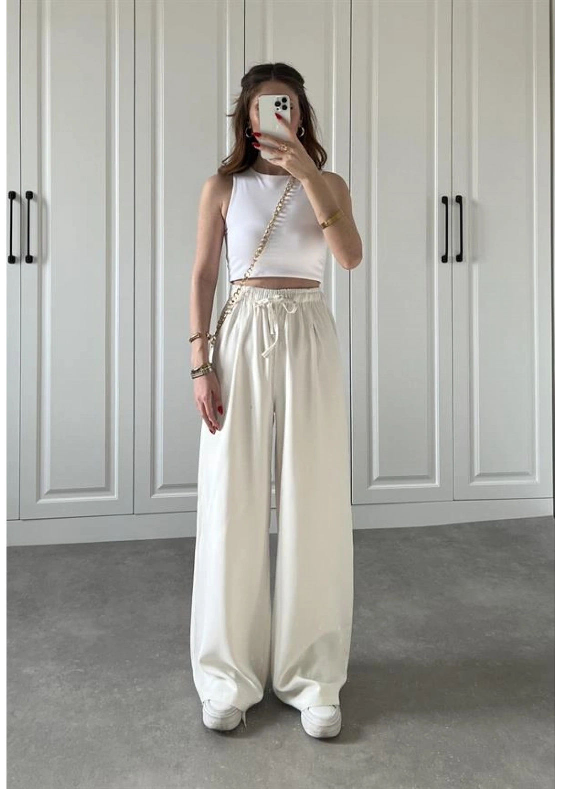 Dania Premium Beyaz Tensel Palazzo Pantolon