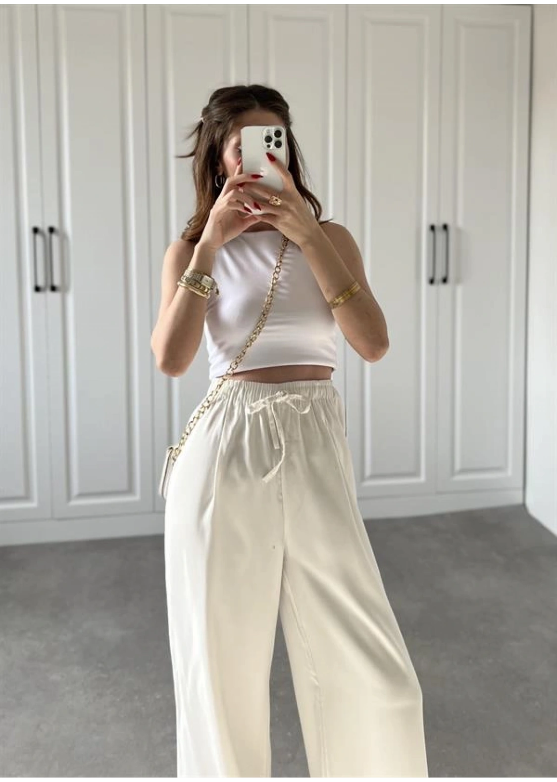 Dania Premium Beyaz Tensel Palazzo Pantolon