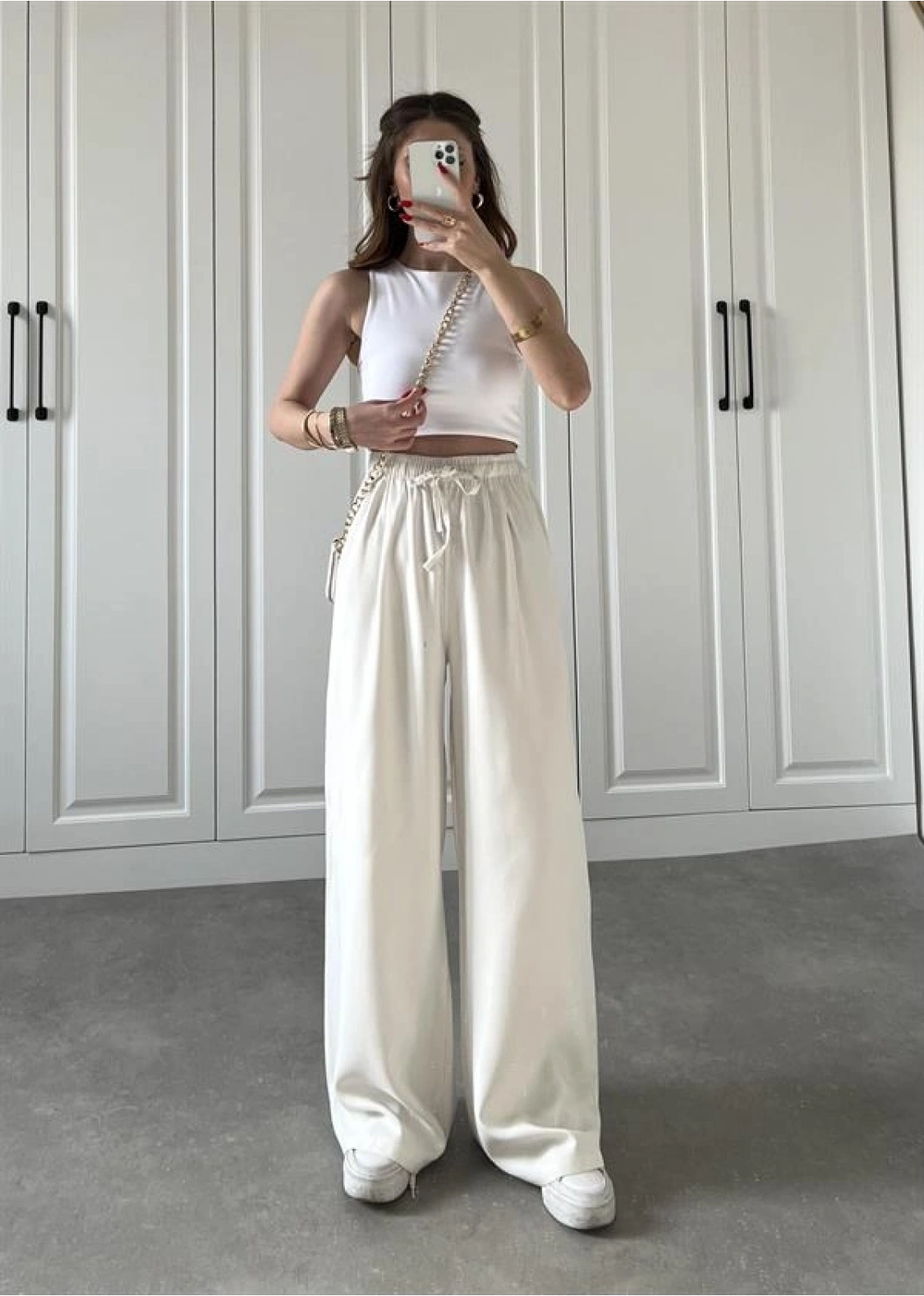 Dania Premium Beyaz Tensel Palazzo Pantolon