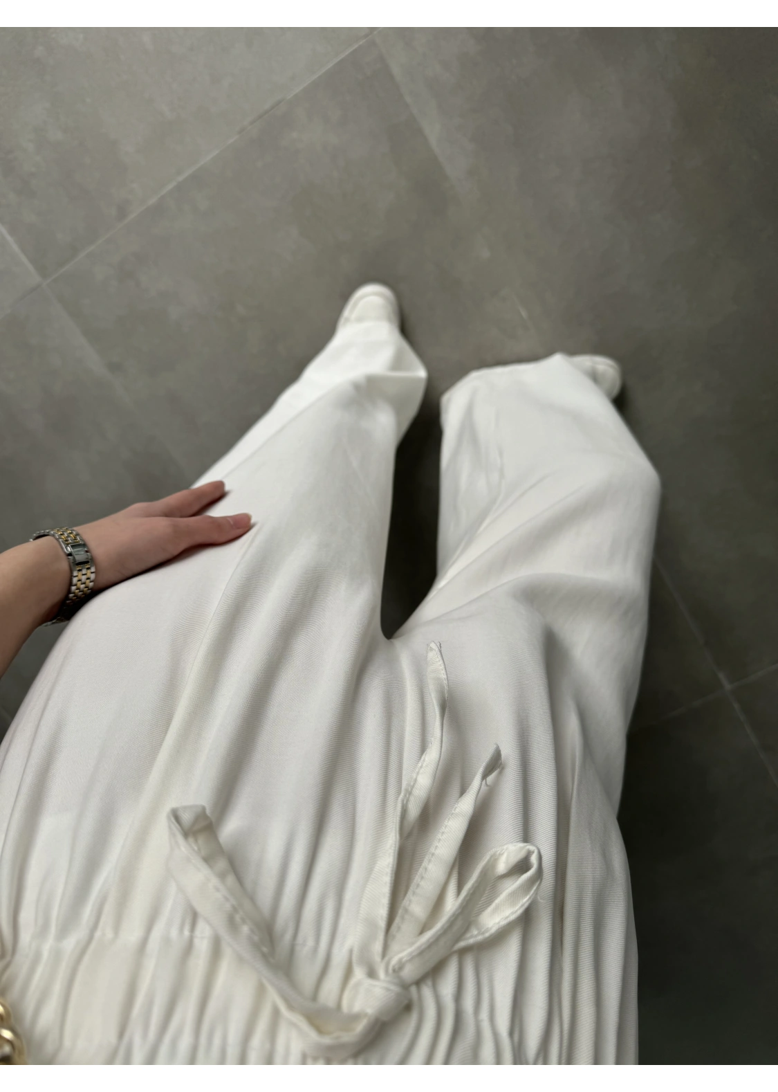 Dania Premium Beyaz Tensel Palazzo Pantolon