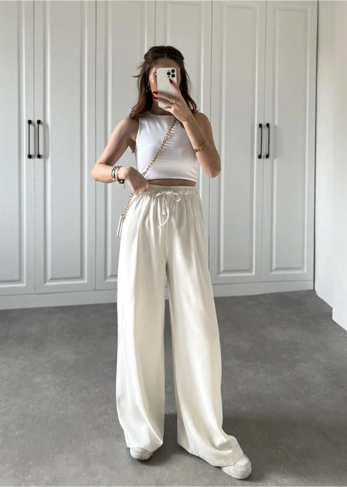 Dania Premium Beyaz Tensel Palazzo Pantolon