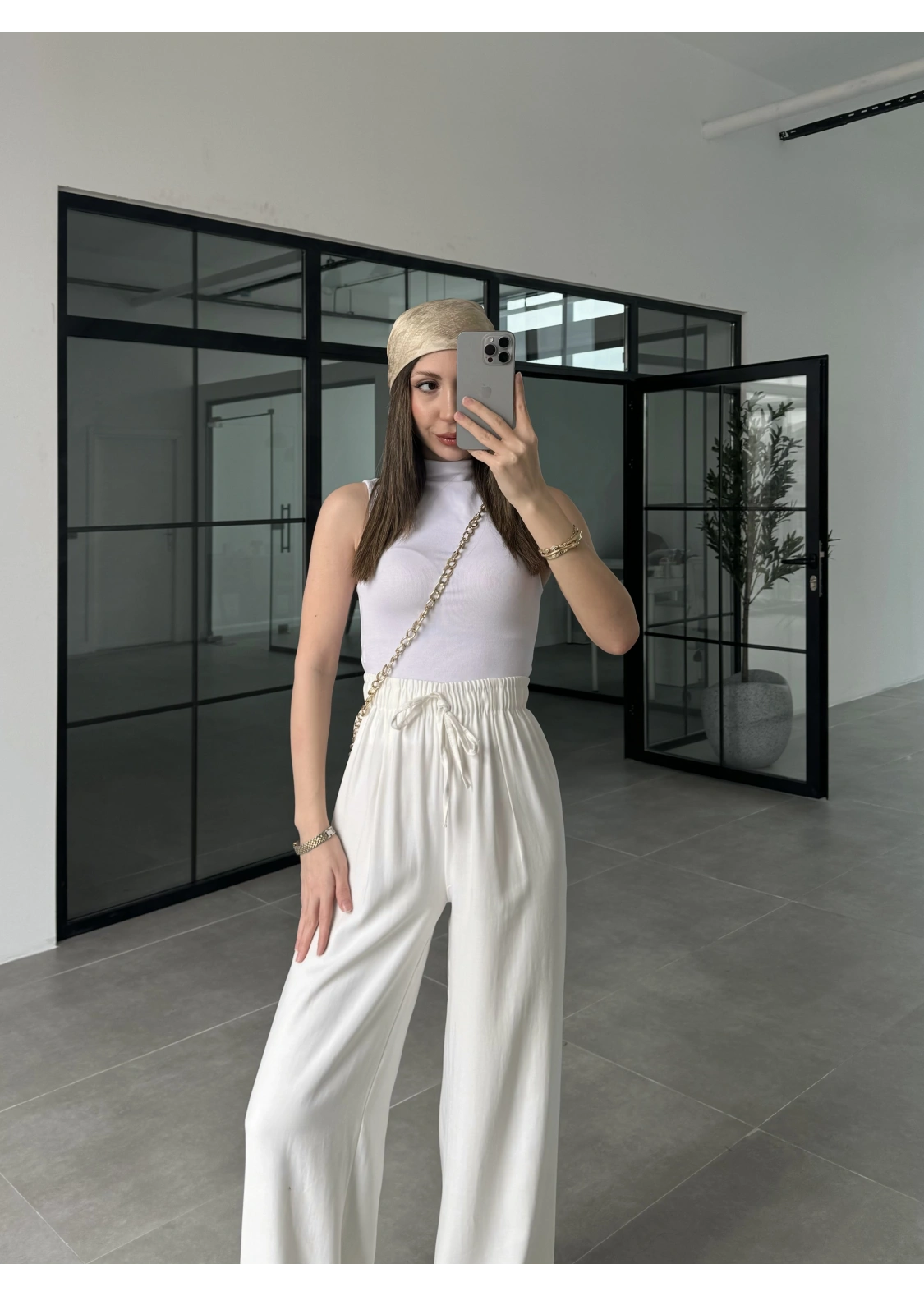 Dania Premium Ekru Tensel Palazzo Pantolon