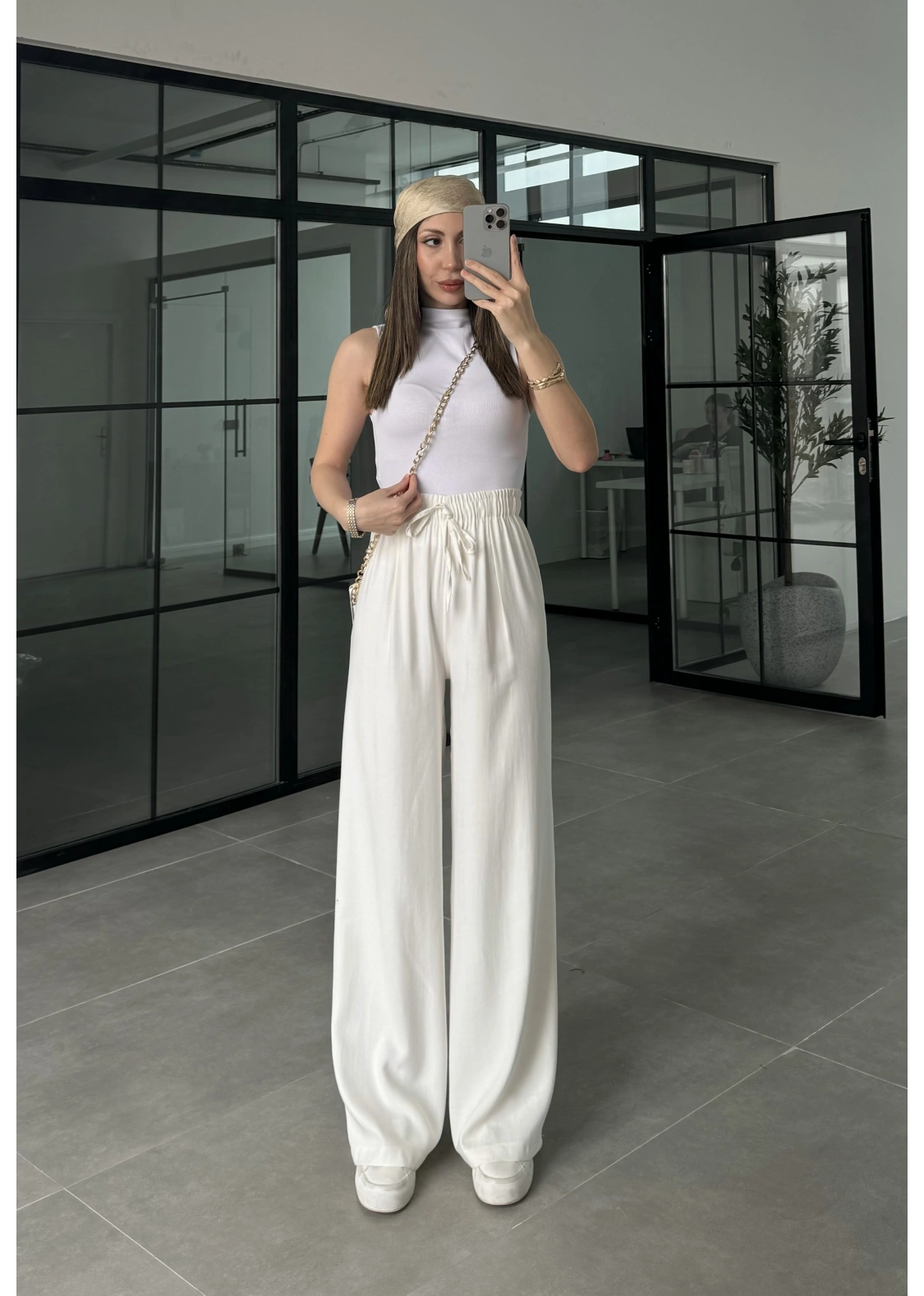 Dania Premium Ekru Tensel Palazzo Pantolon