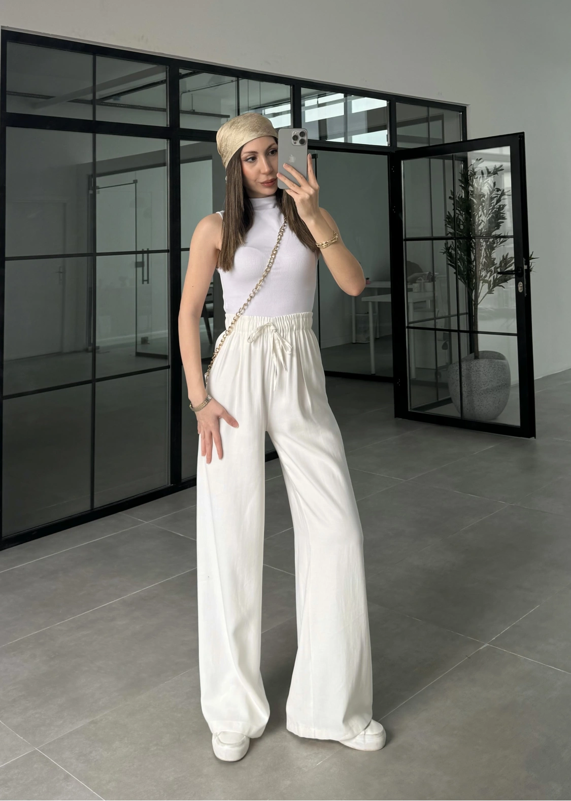 Dania Premium Ekru Tensel Palazzo Pantolon