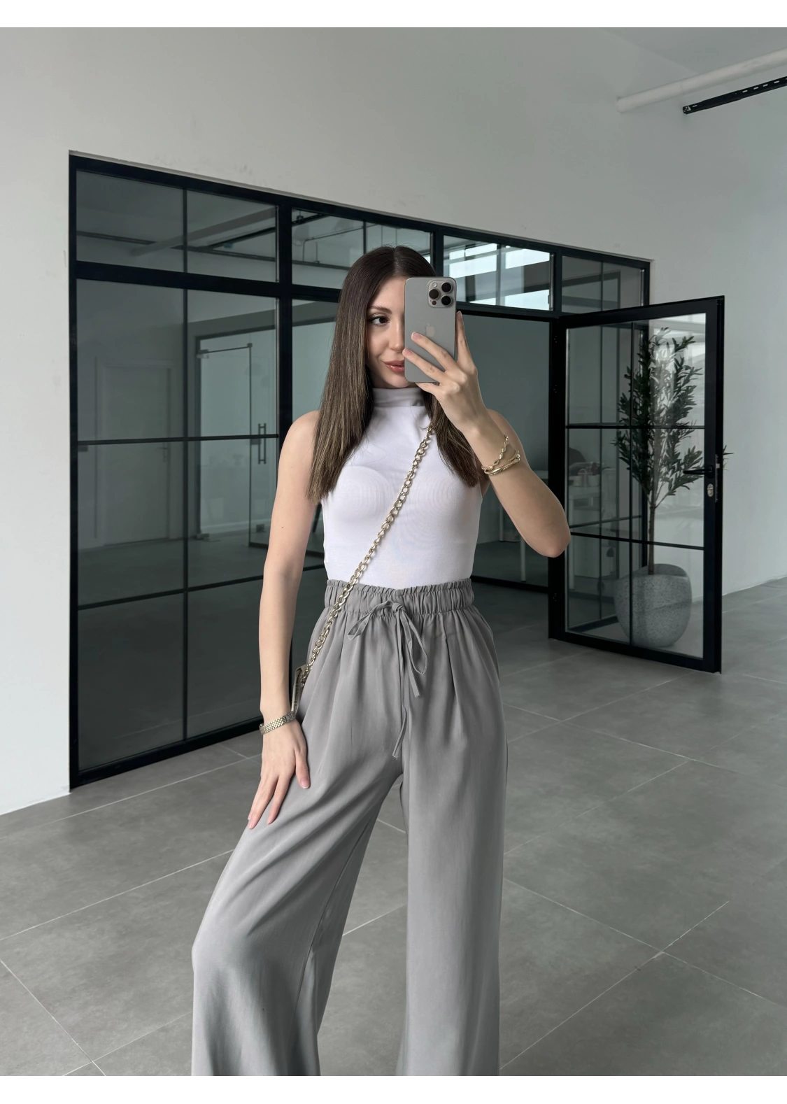 Dania Premium Gri Tensel Palazzo Pantolon