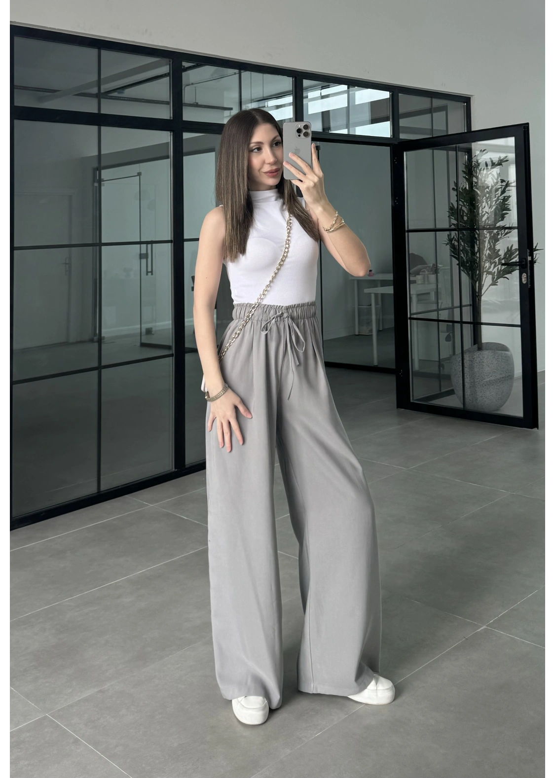 Dania Premium Gri Tensel Palazzo Pantolon