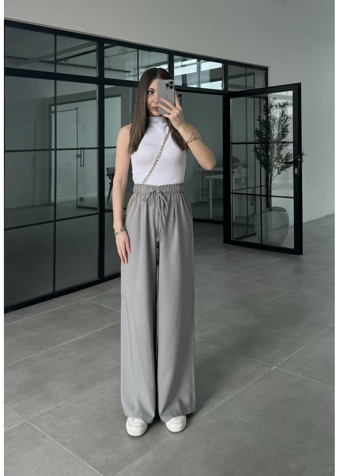 Dania Premium Gri Tensel Palazzo Pantolon