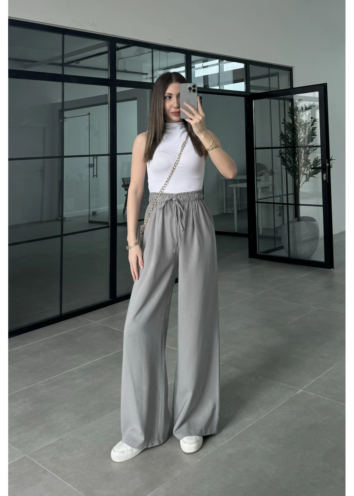 Dania Premium Gri Tensel Palazzo Pantolon