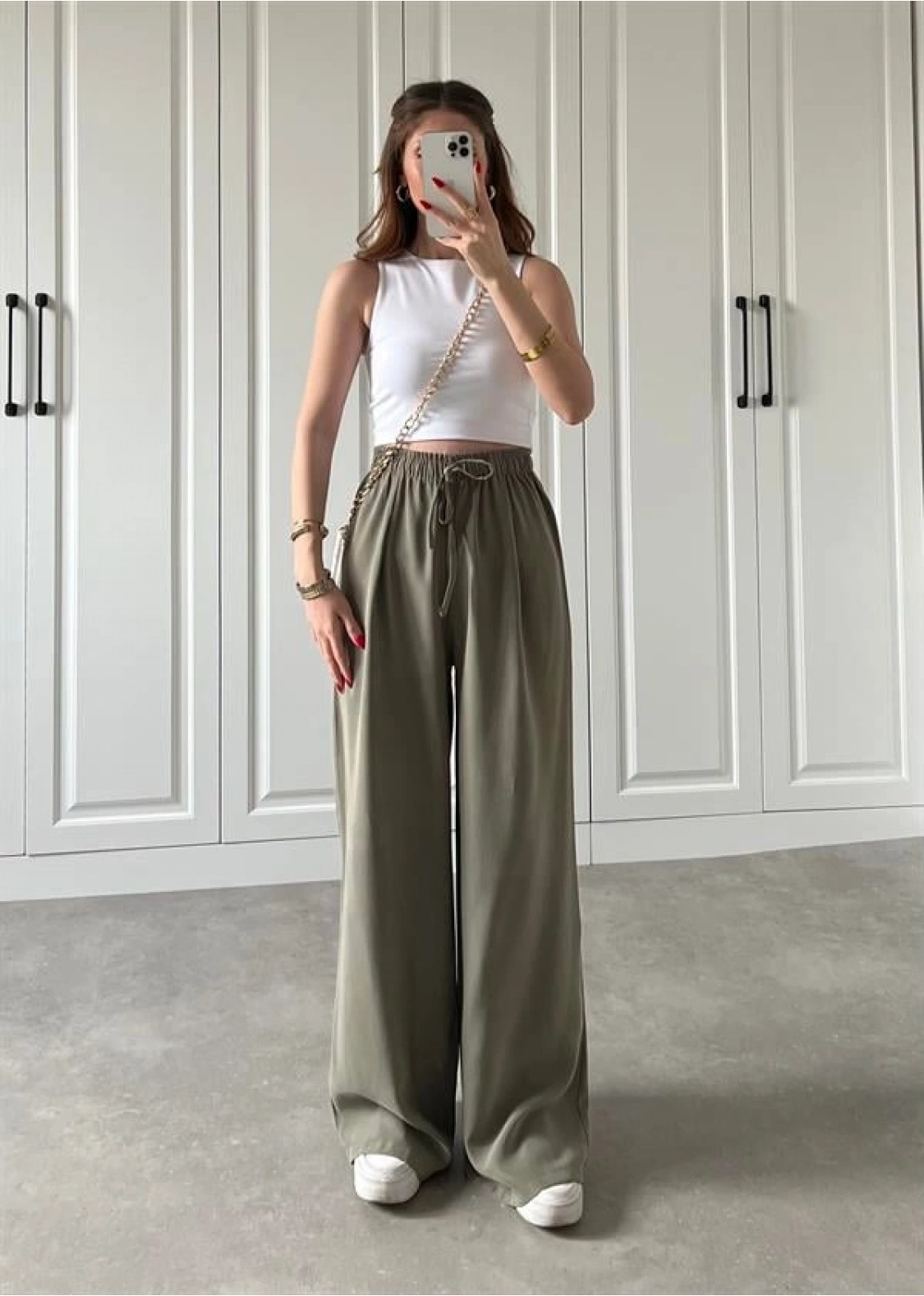 Dania Premium Koyu Haki Tensel Palazzo Pantolon