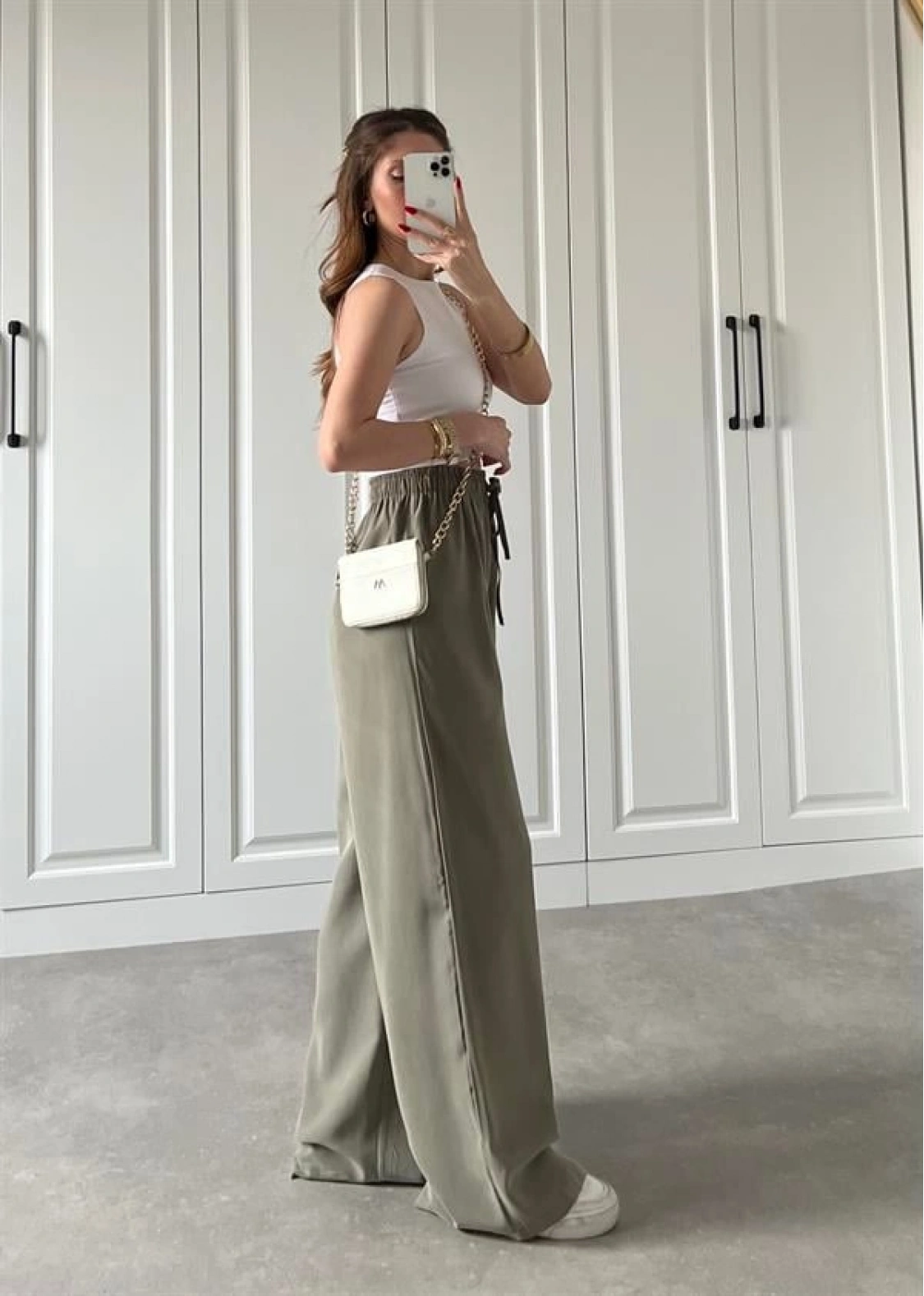 Dania Premium Koyu Haki Tensel Palazzo Pantolon