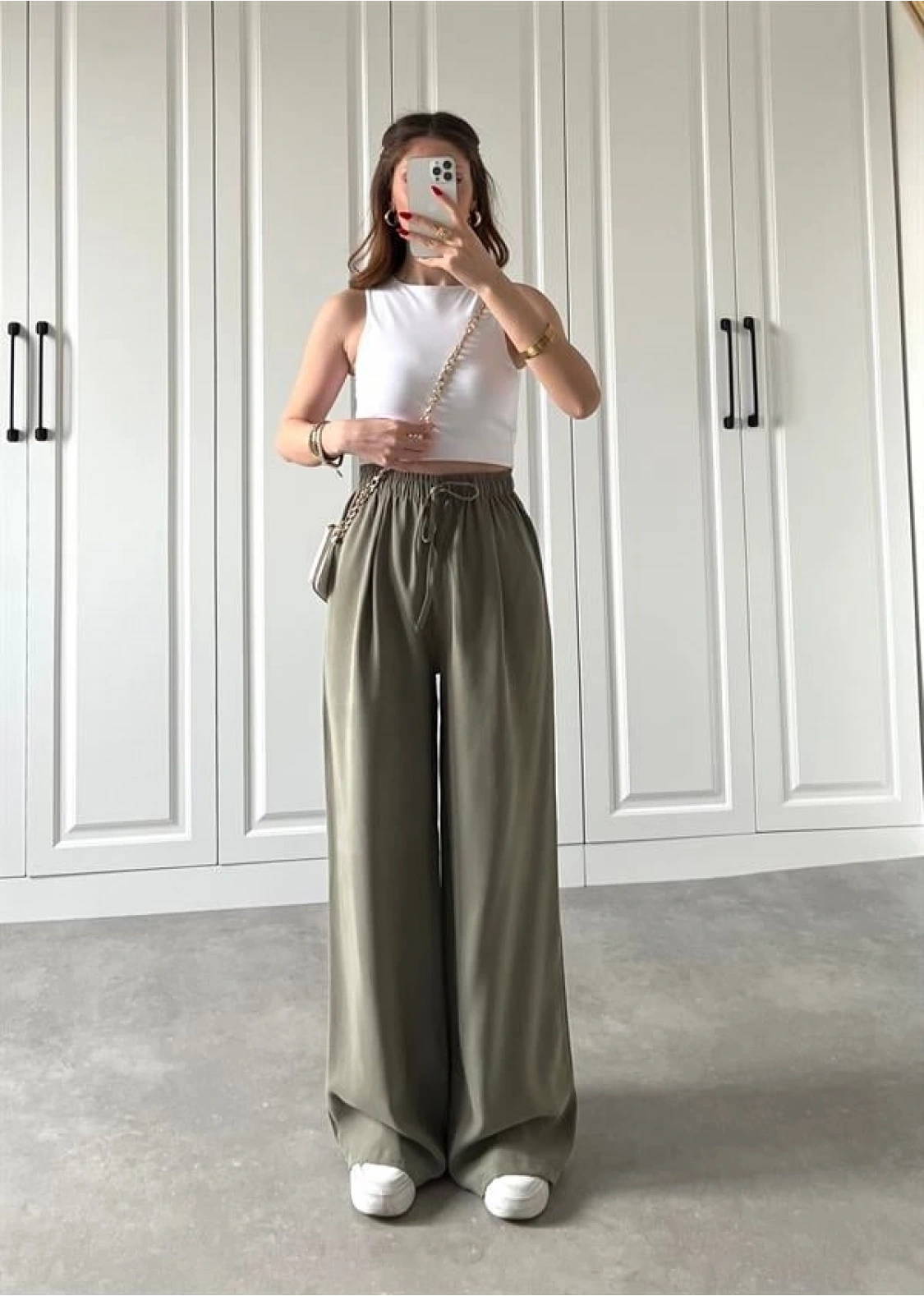 Dania Premium Koyu Haki Tensel Palazzo Pantolon