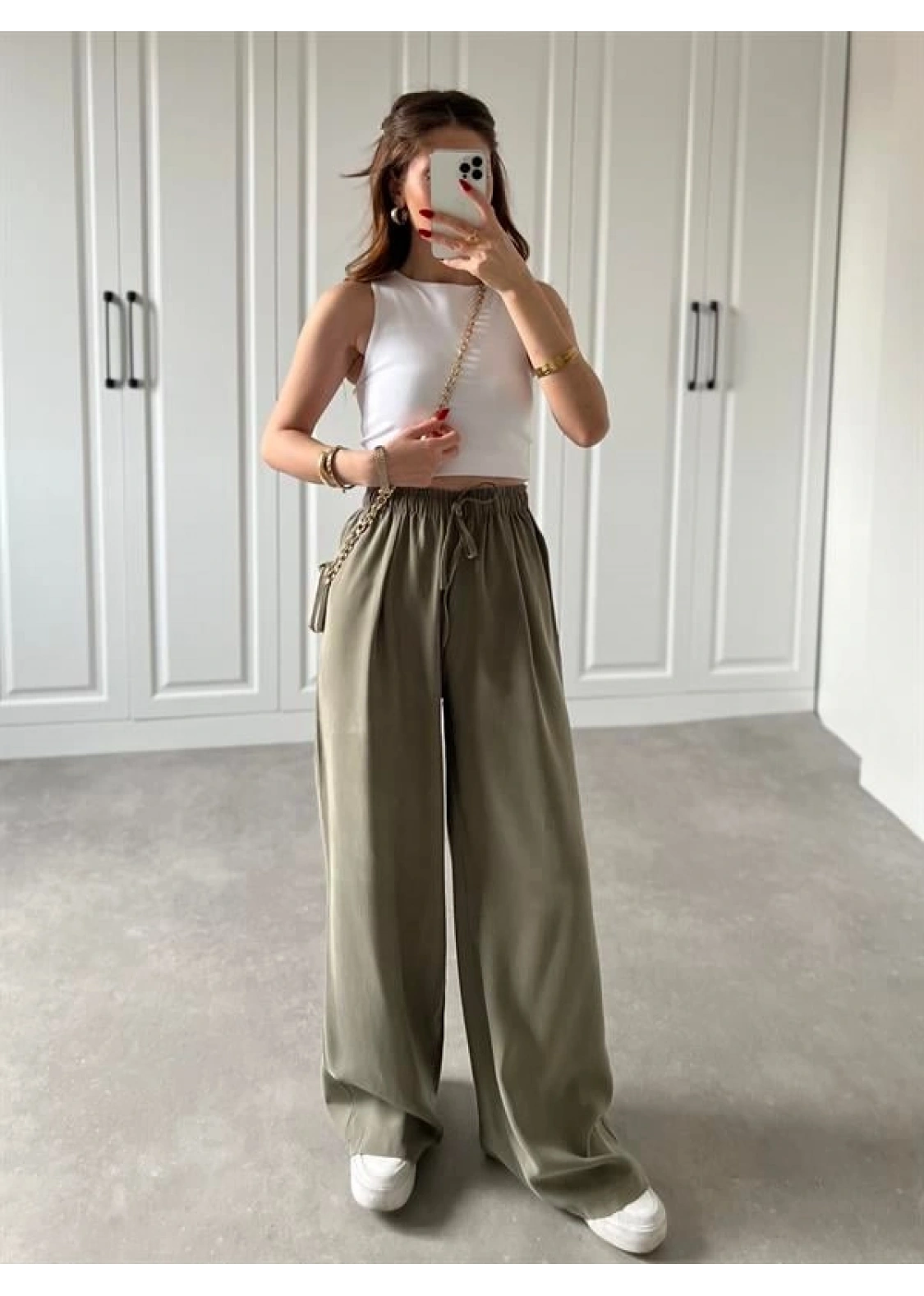 Dania Premium Koyu Haki Tensel Palazzo Pantolon