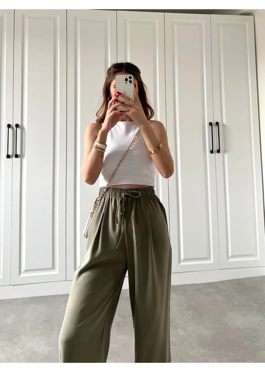 Dania Premium Koyu Haki Tensel Palazzo Pantolon