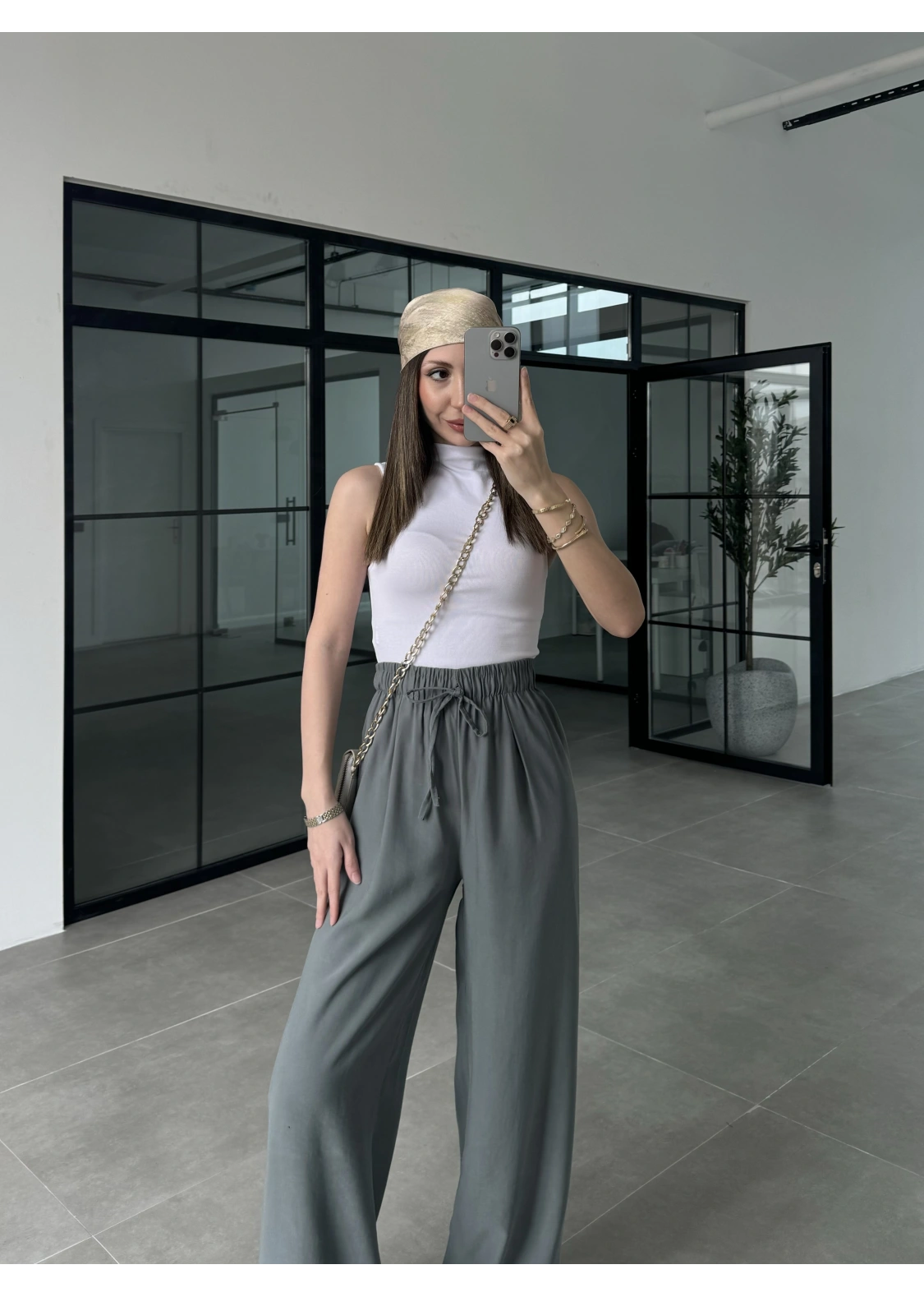 Dania Premium Haki Tensel Palazzo Pantolon